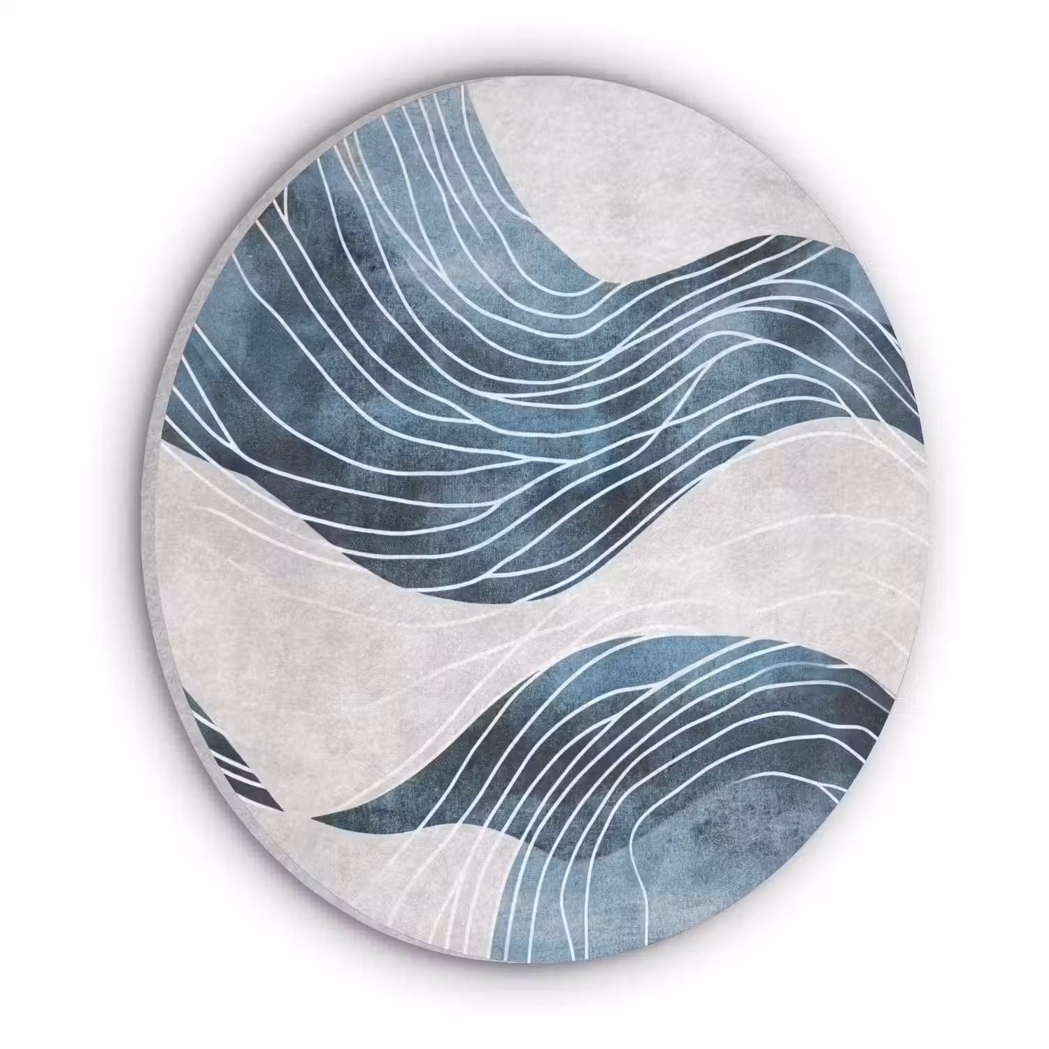 Lijnen - Golven - Abstract - Blauw Akoestische PET Vilt - Rond klein -3d