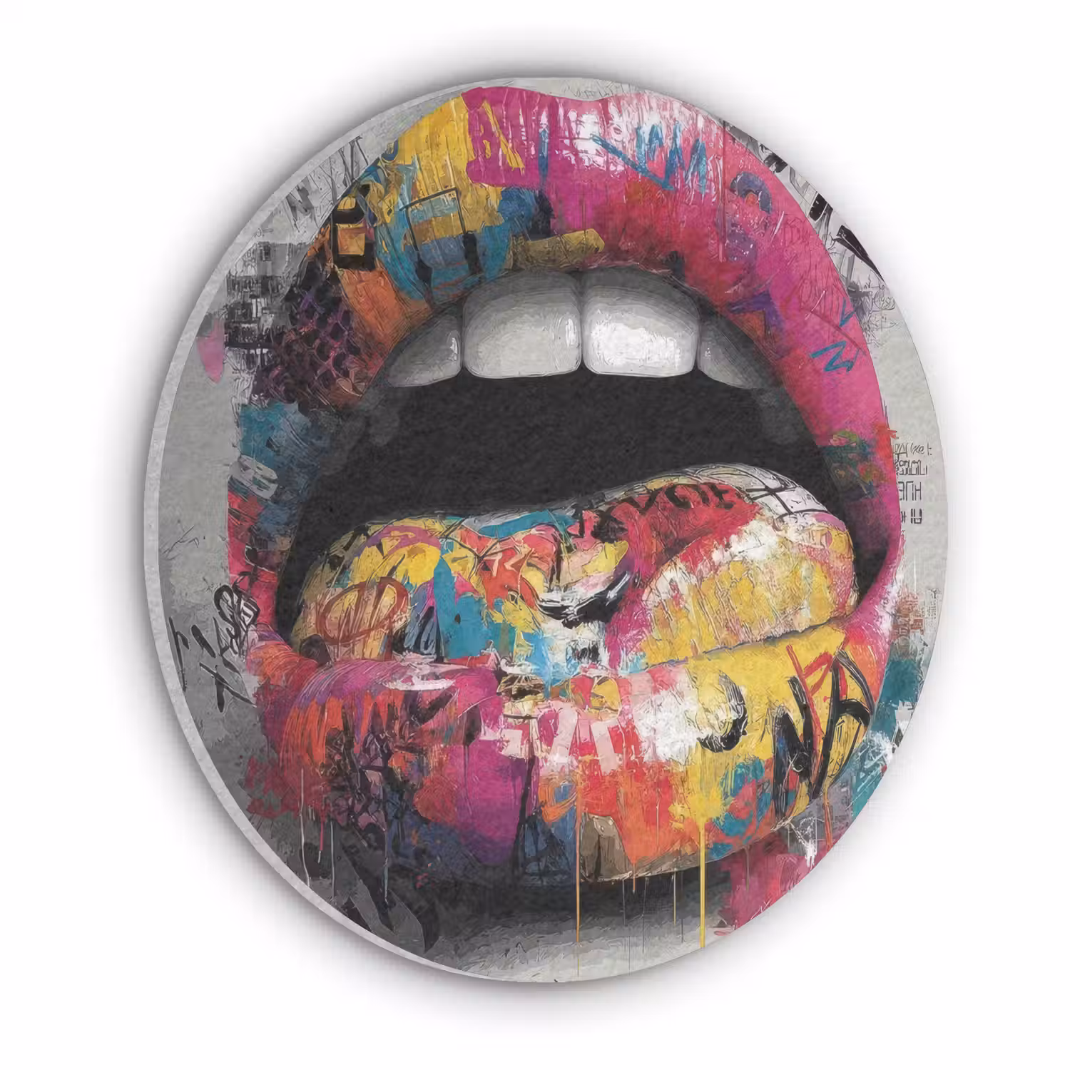 Lippen - Graffiti - Expressief Akoestische PET Vilt - Rond klein -3d