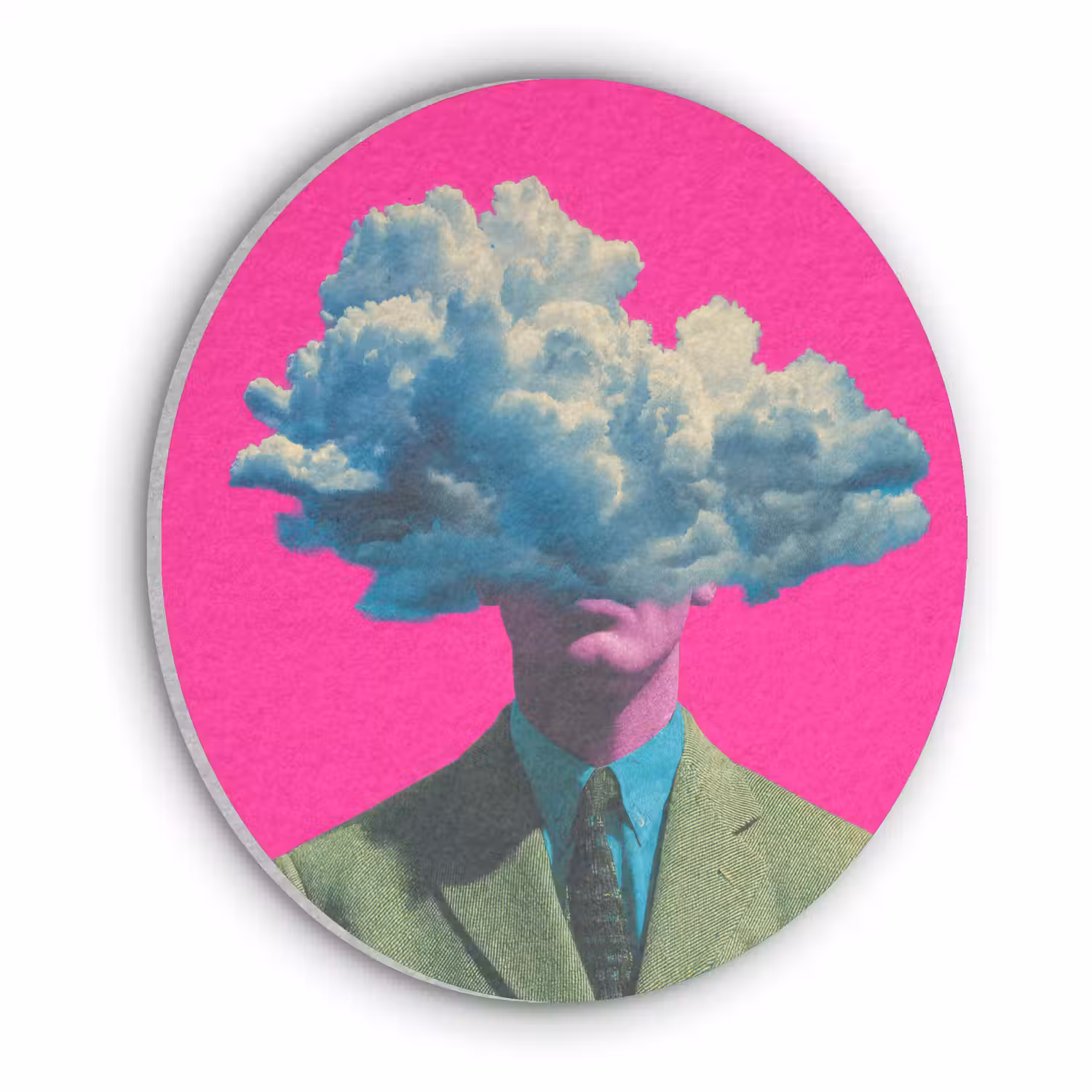 Man - Pak - Wolk - Roze Akoestische PET Vilt - Rond klein -3d