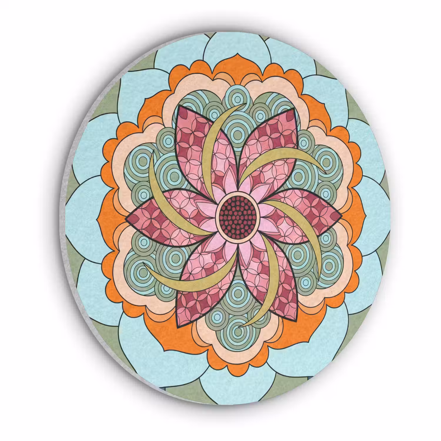 Mandala - Geometrisch - Kunst - Decoratief - Kleurrijk Akoestische PET Vilt - Rond klein -3d