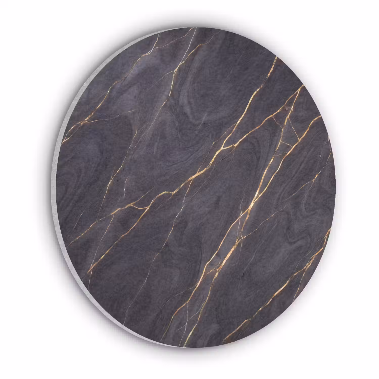 Marmer - Goudaders - Abstract - Modern - Zwart Akoestische PET Vilt - Rond klein -3d