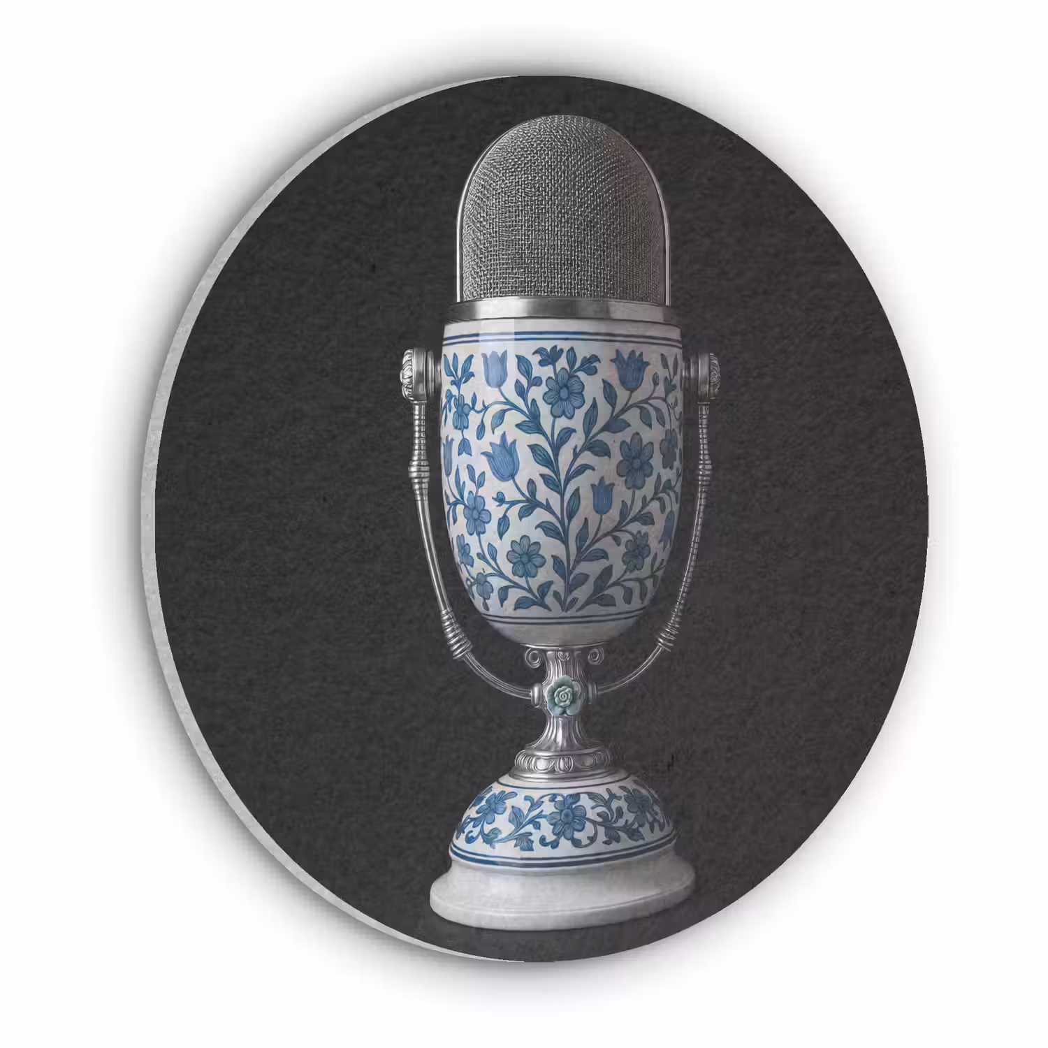 Microfoon - Delfts blauw - Muziek Akoestische PET Vilt - Rond klein -3d