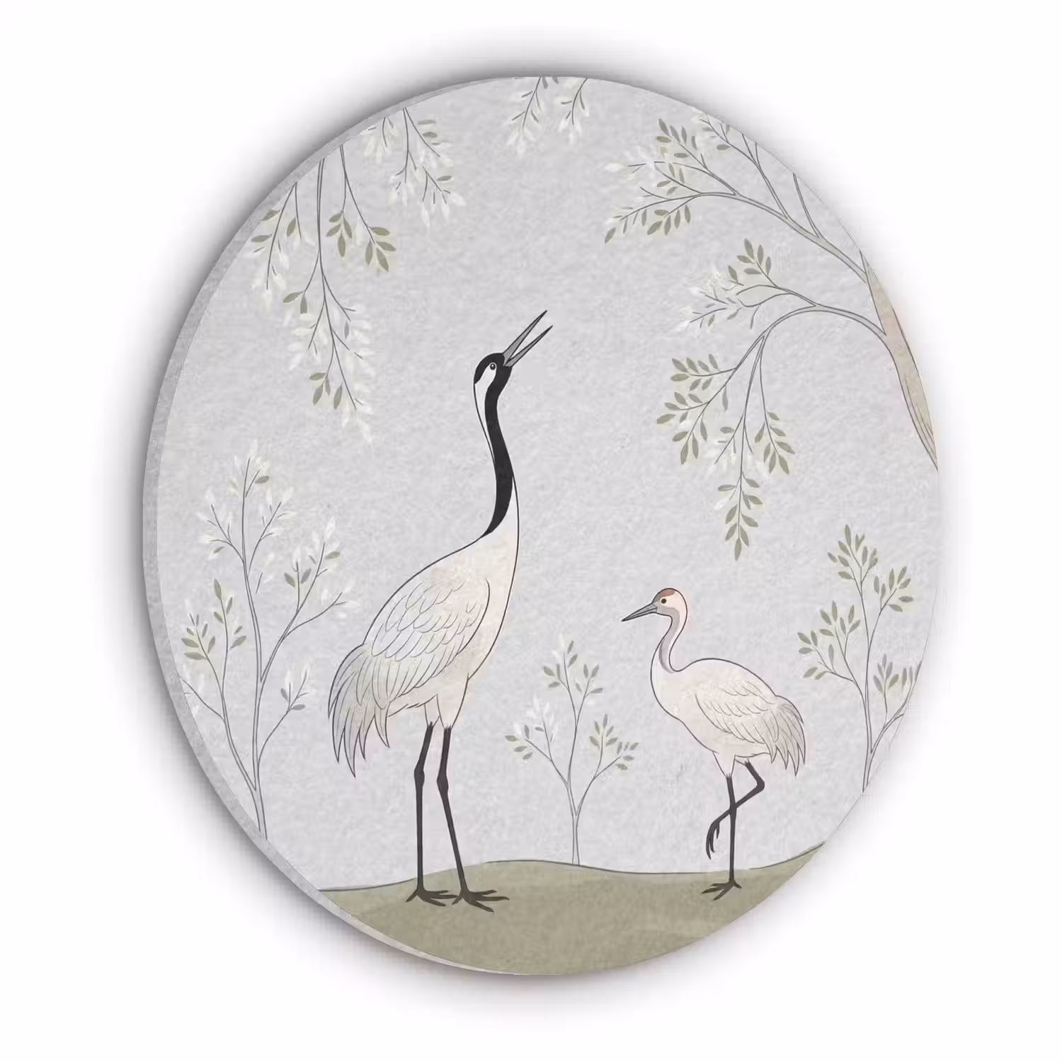 Minimalistisch - Kraanvogels - Blauw Akoestische PET Vilt - Rond klein -3d