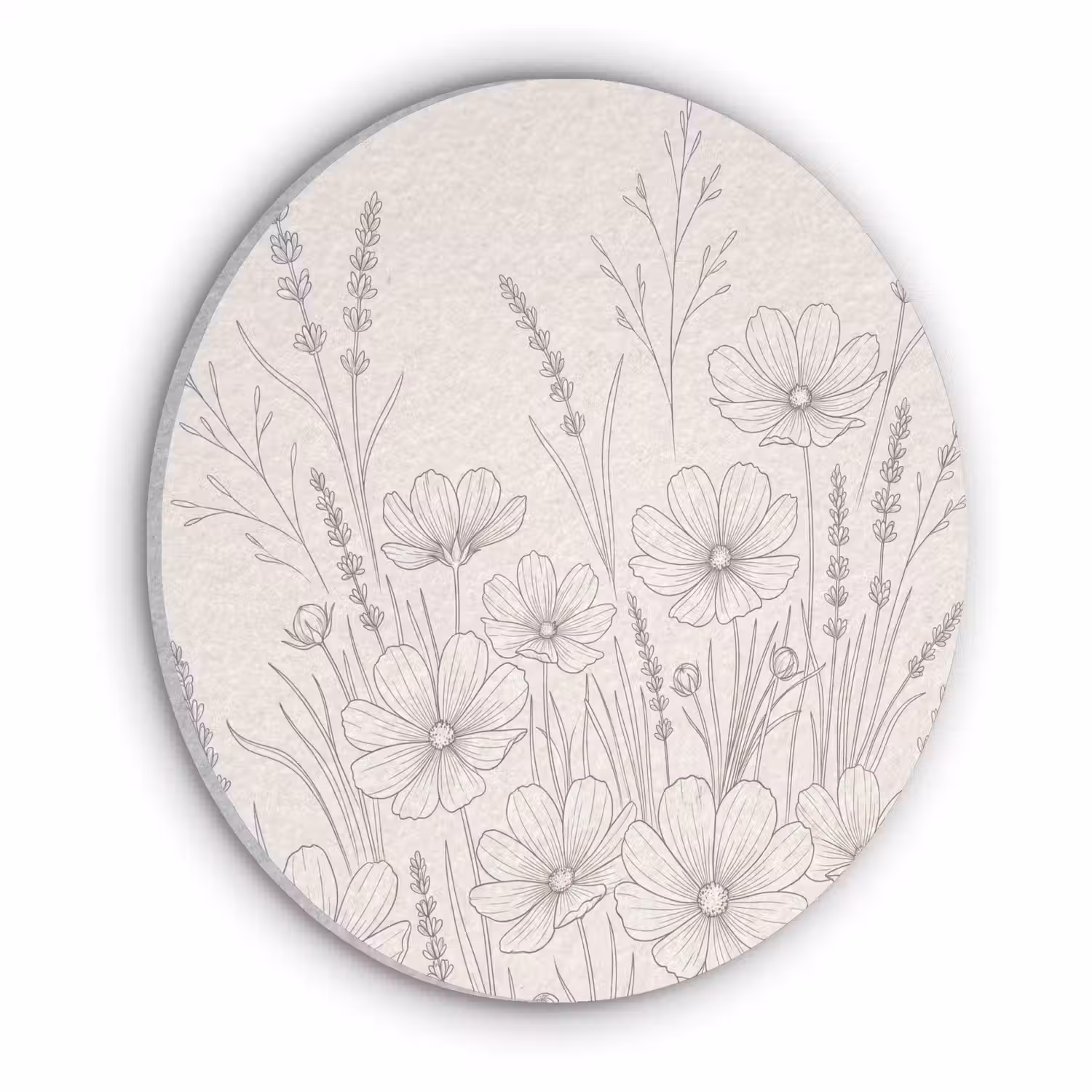 Minimalistisch - Modern - Bloemen - Beige Akoestische PET Vilt - Rond klein -3d