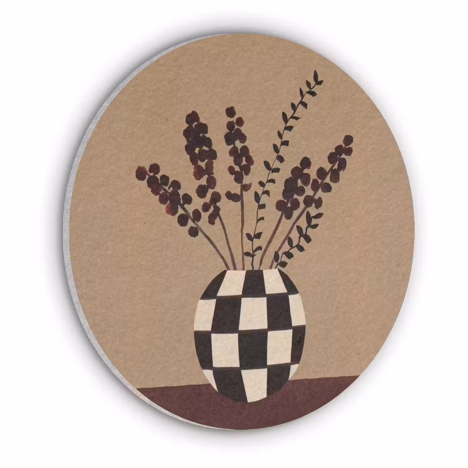 Minimalistisch - Vaas - Bloemen - Bruin Akoestische PET Vilt - Rond klein -3d