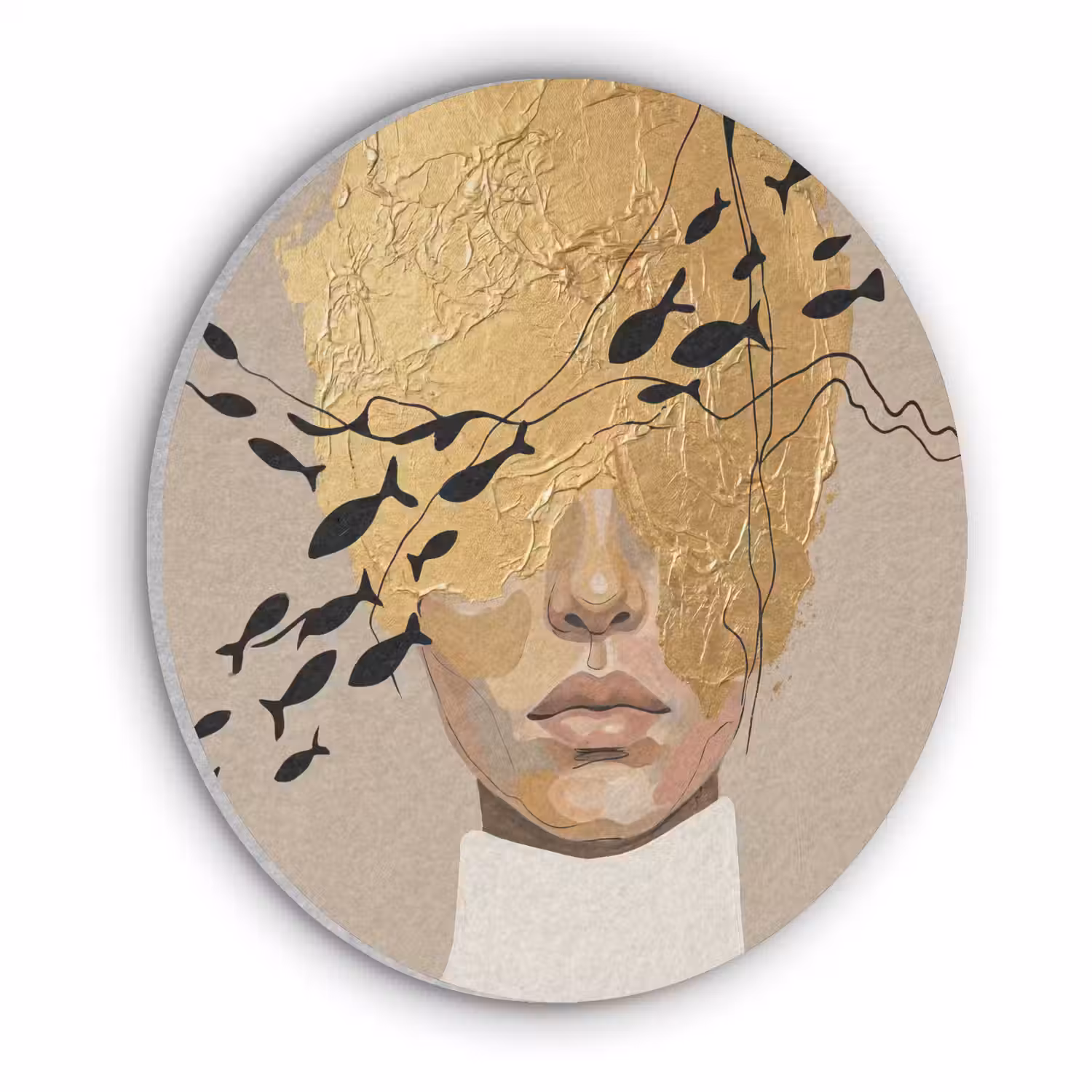 Modern - Vrouw - Goud Akoestische PET Vilt - Rond klein -3d