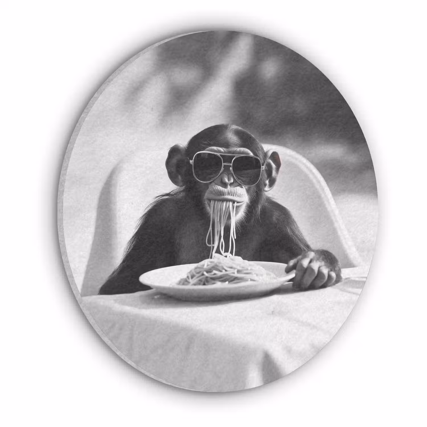 Aap - Spaghetti - Zonnebril - Zwart wit - Cool - Dier Akoestische PET Vilt - Rond klein -3d
