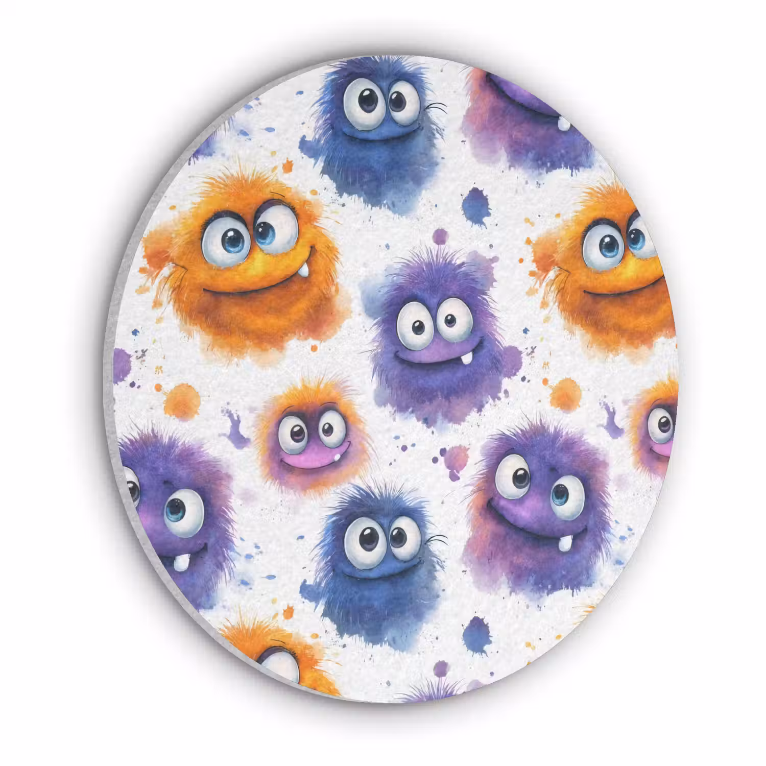 Monstertjes - Aquarel - Kleurrijk Akoestische PET Vilt - Rond klein 838 -3d