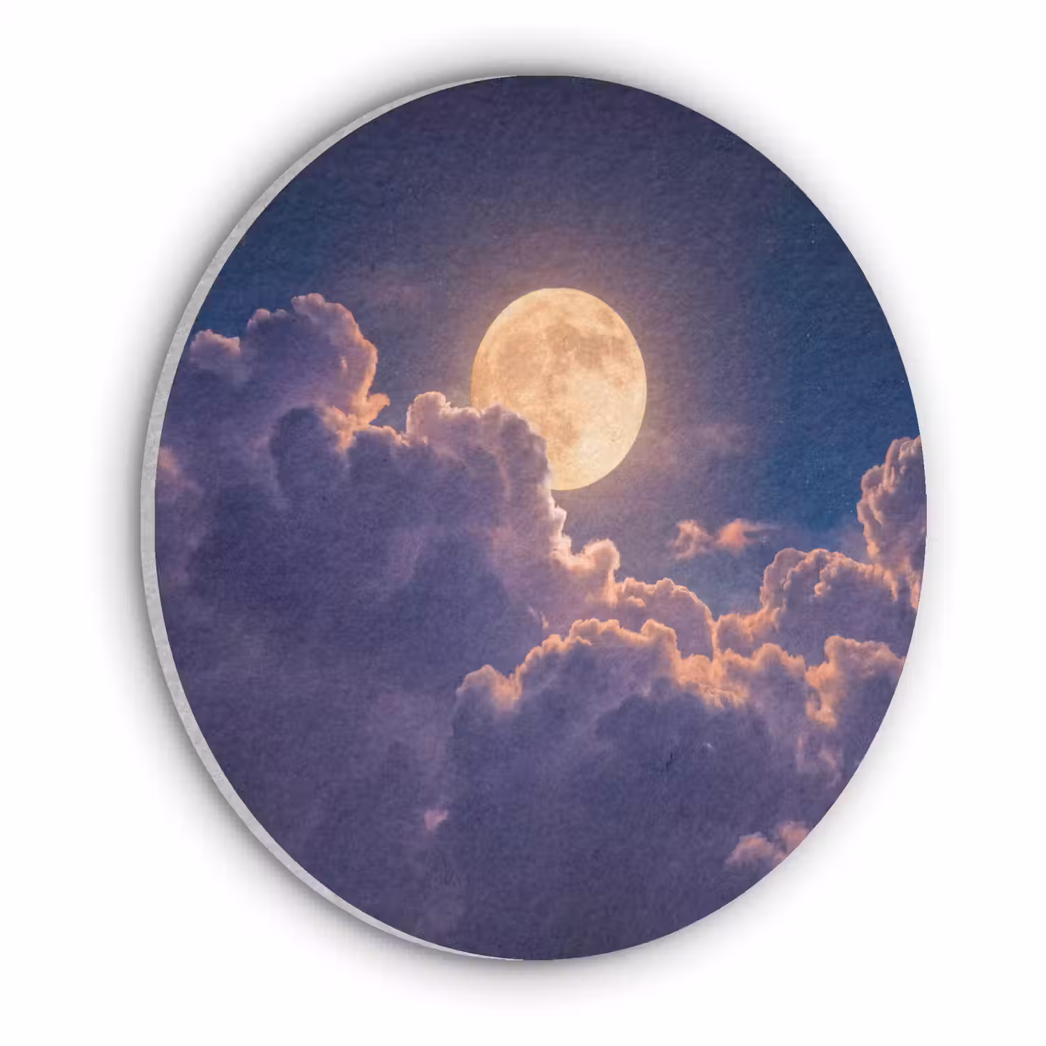 Maan - Wolken - Nacht - Oranje Akoestische PET Vilt - Rond klein -3d