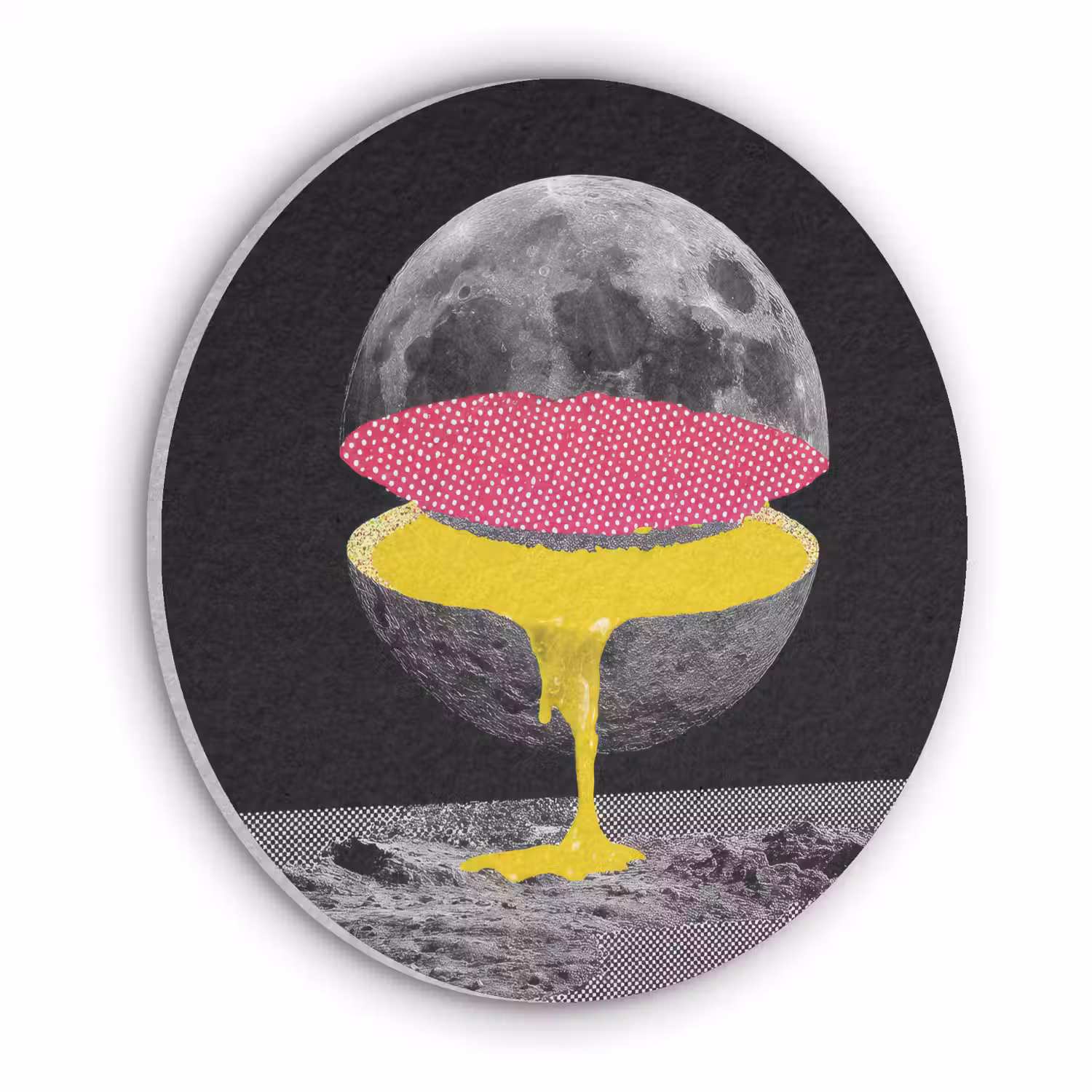 Maan - Geel - Roze - Zwart Akoestische PET Vilt - Rond klein -3d