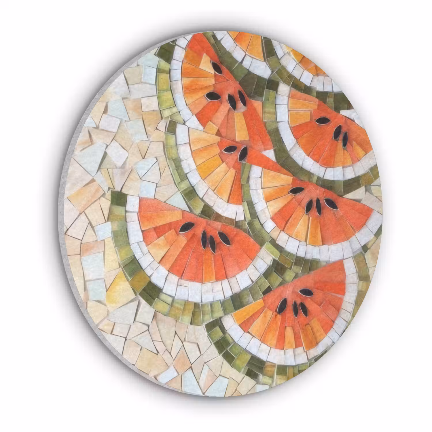 Mozaïek - Watermeloen - Rood - Pitten Akoestische PET Vilt - Rond klein -3d