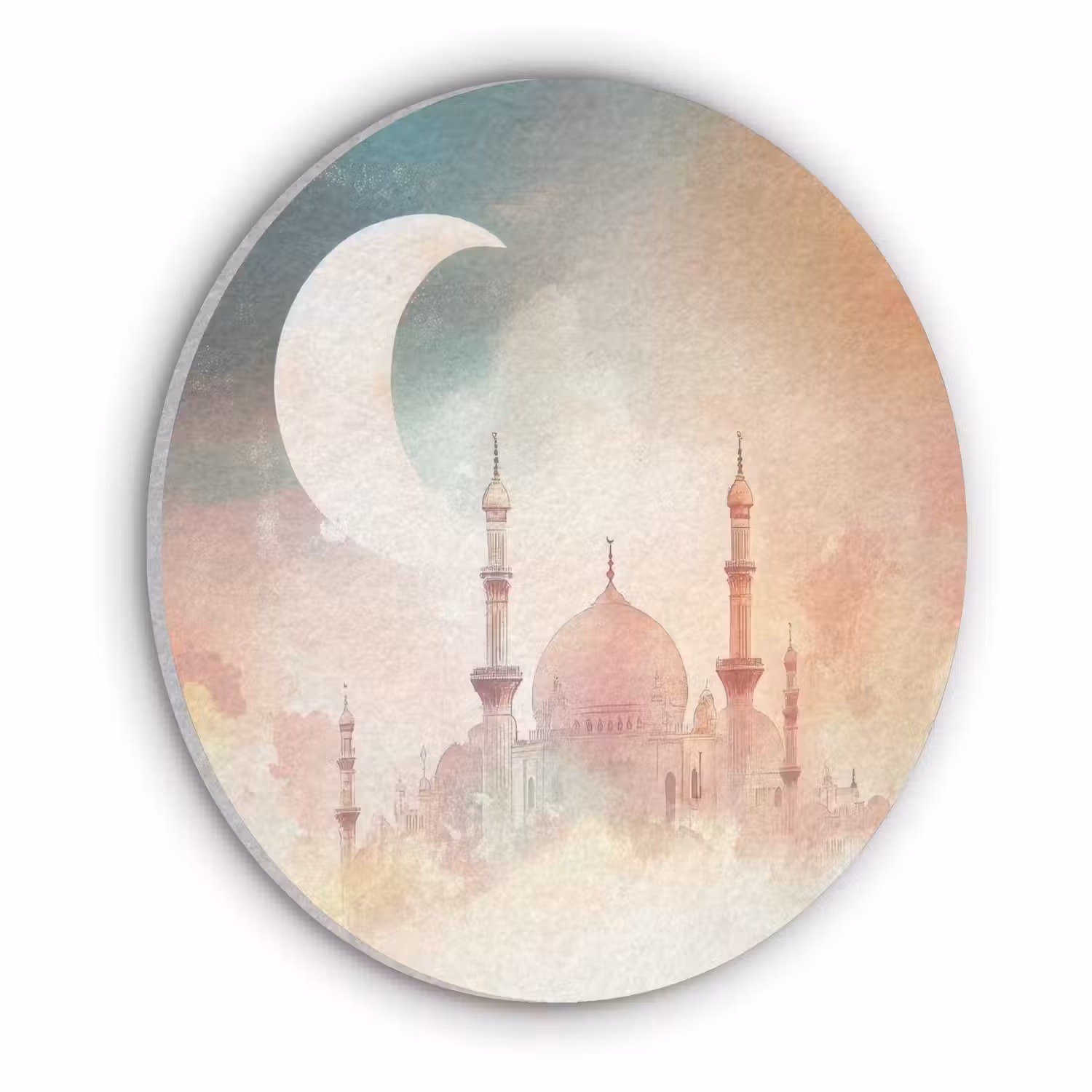 Moskee - Kleurrijke wolken - Arabisch - Ramadan - Islamitische Akoestische PET Vilt - Rond klein -3d