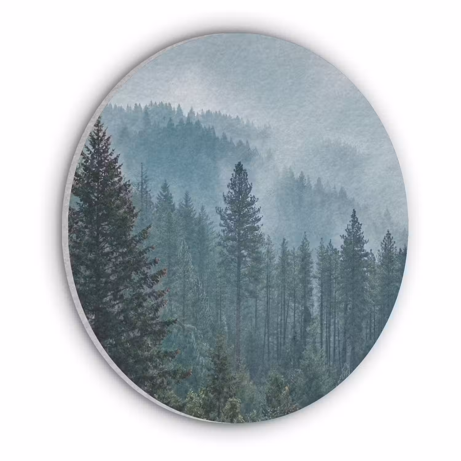 Naaldwoud - Bergen - Mist Akoestische PET Vilt - Rond klein -3d