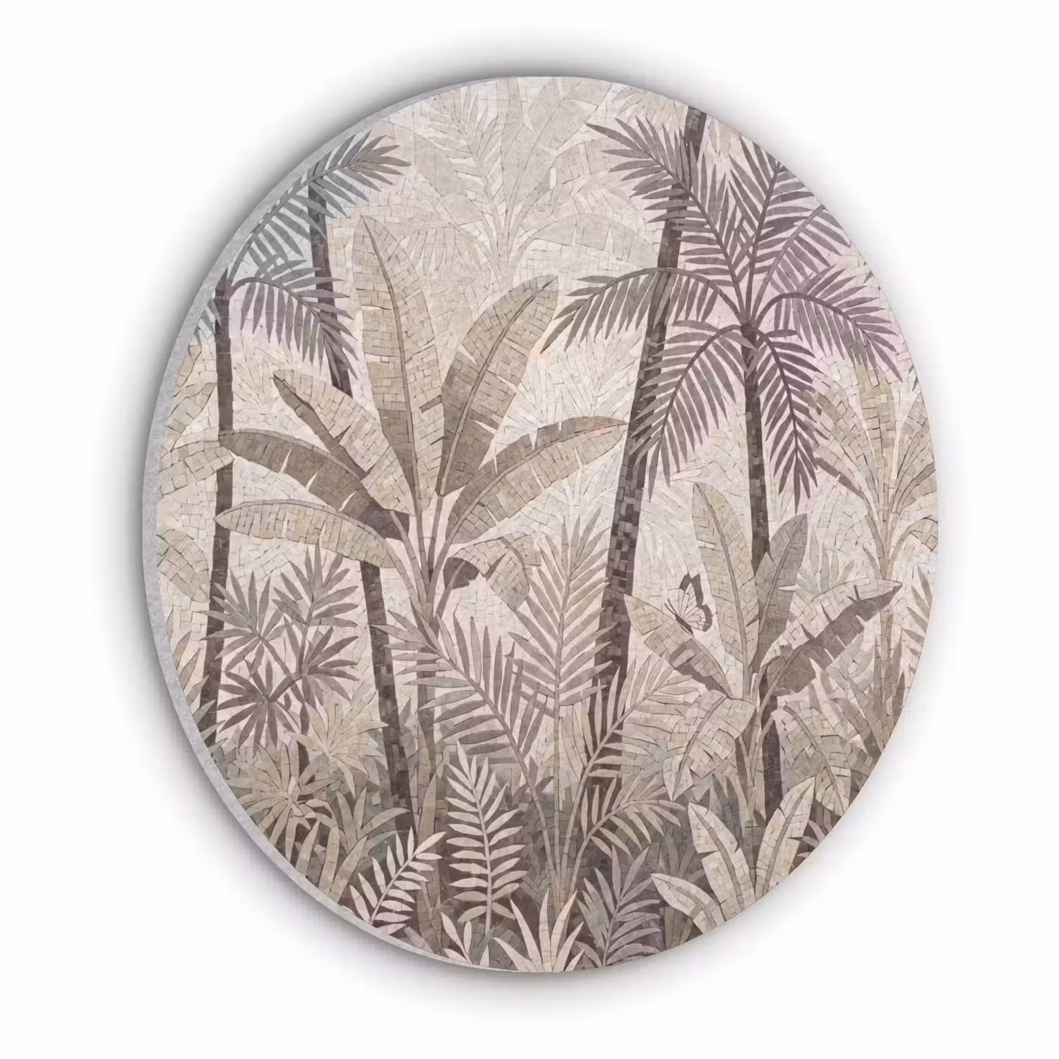 Natuur - Bladeren - Landschap - Mozaïek - Beige Akoestische PET Vilt - Rond klein -3d