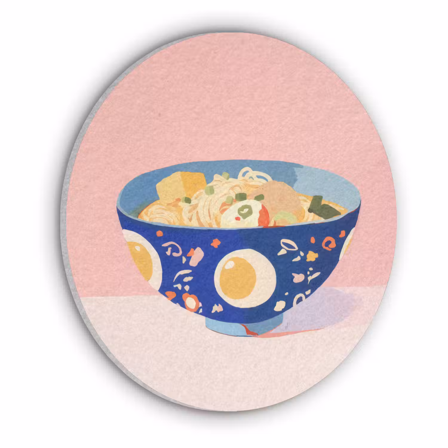 Noodles - Kom - Blauw - Illustratie Akoestische PET Vilt - Rond klein -3d