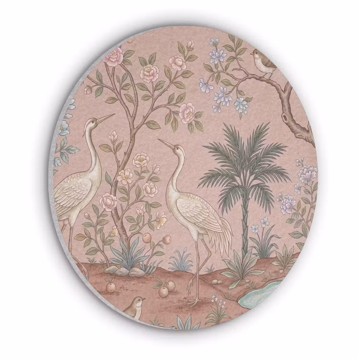 Nostalgisch - Reigers - Roze Akoestische PET Vilt - Rond klein -3d