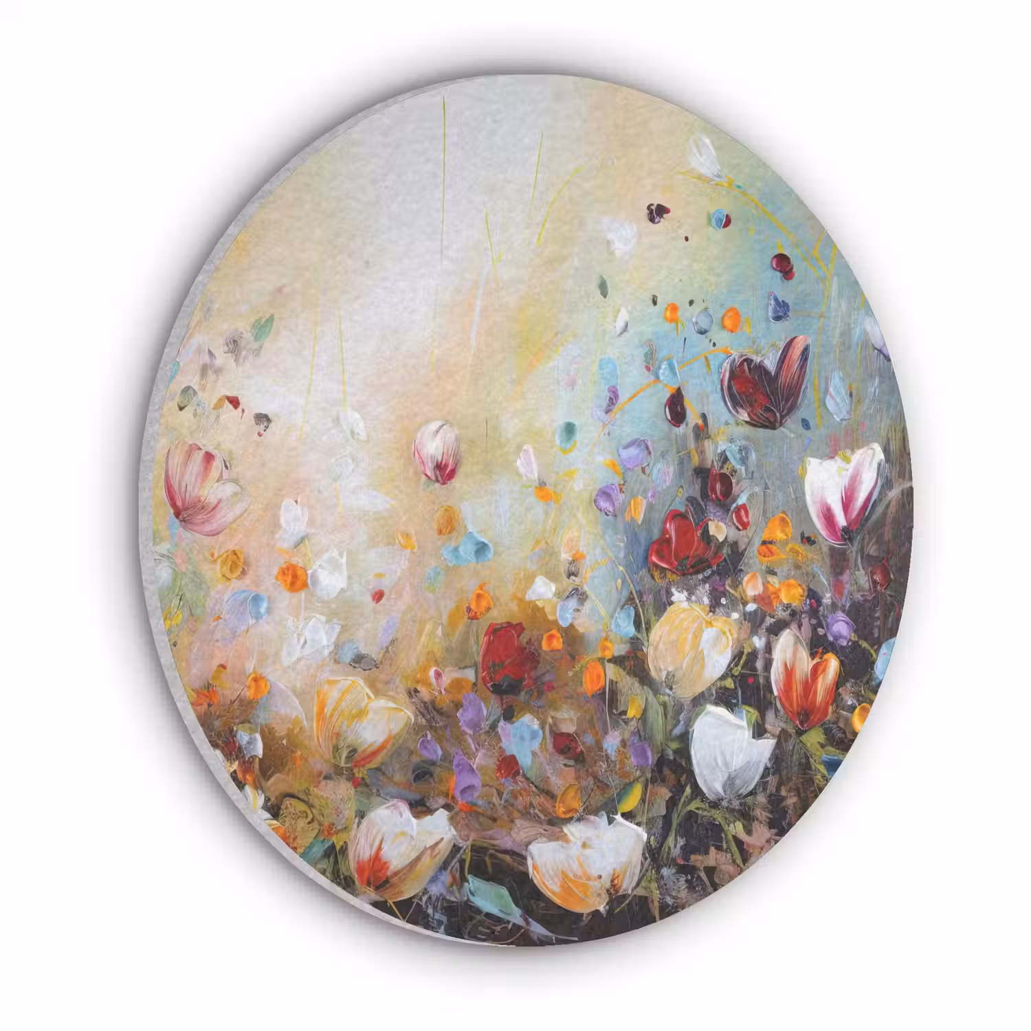 Olieverf - Bloemen - Kleurrijk - Natuur Akoestische PET Vilt - Rond klein -3d