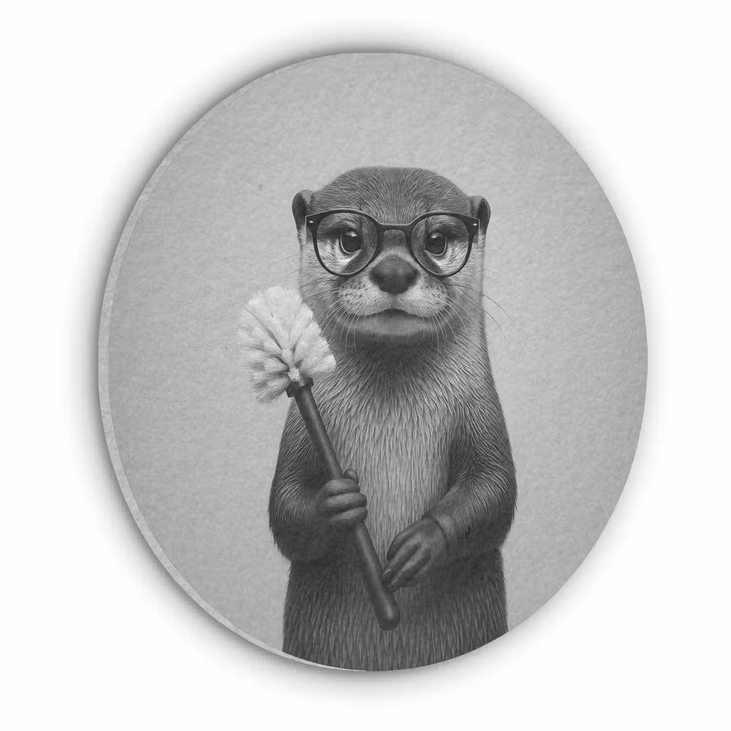 Otter - Wc-borstel - Bril - Zwart - Wit Akoestische PET Vilt - Rond klein -3d