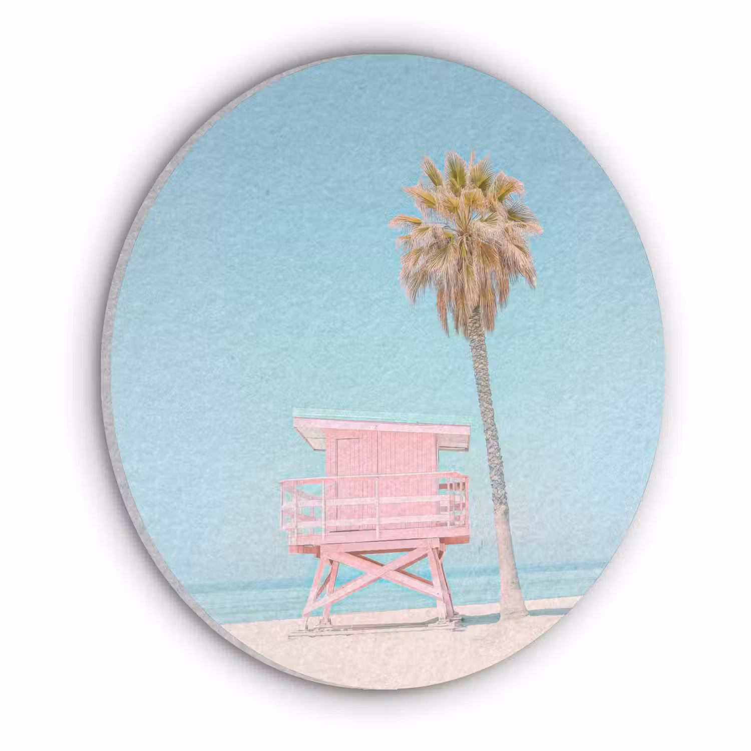 Palmboom - Strandhuis - Roze Akoestische PET Vilt - Rond klein -3d