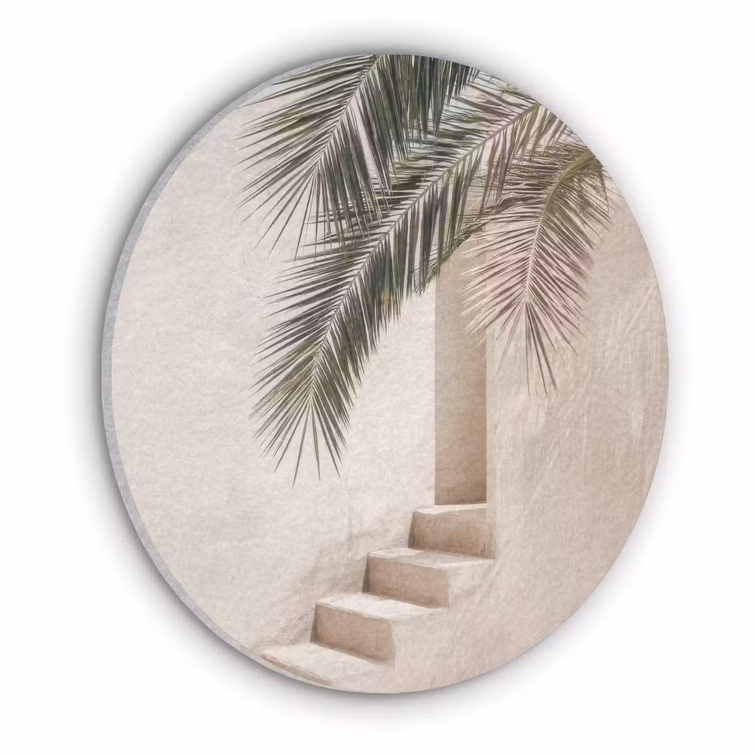Palmboom - Schaduw - Trap - Beige Akoestische PET Vilt - Rond klein -3d