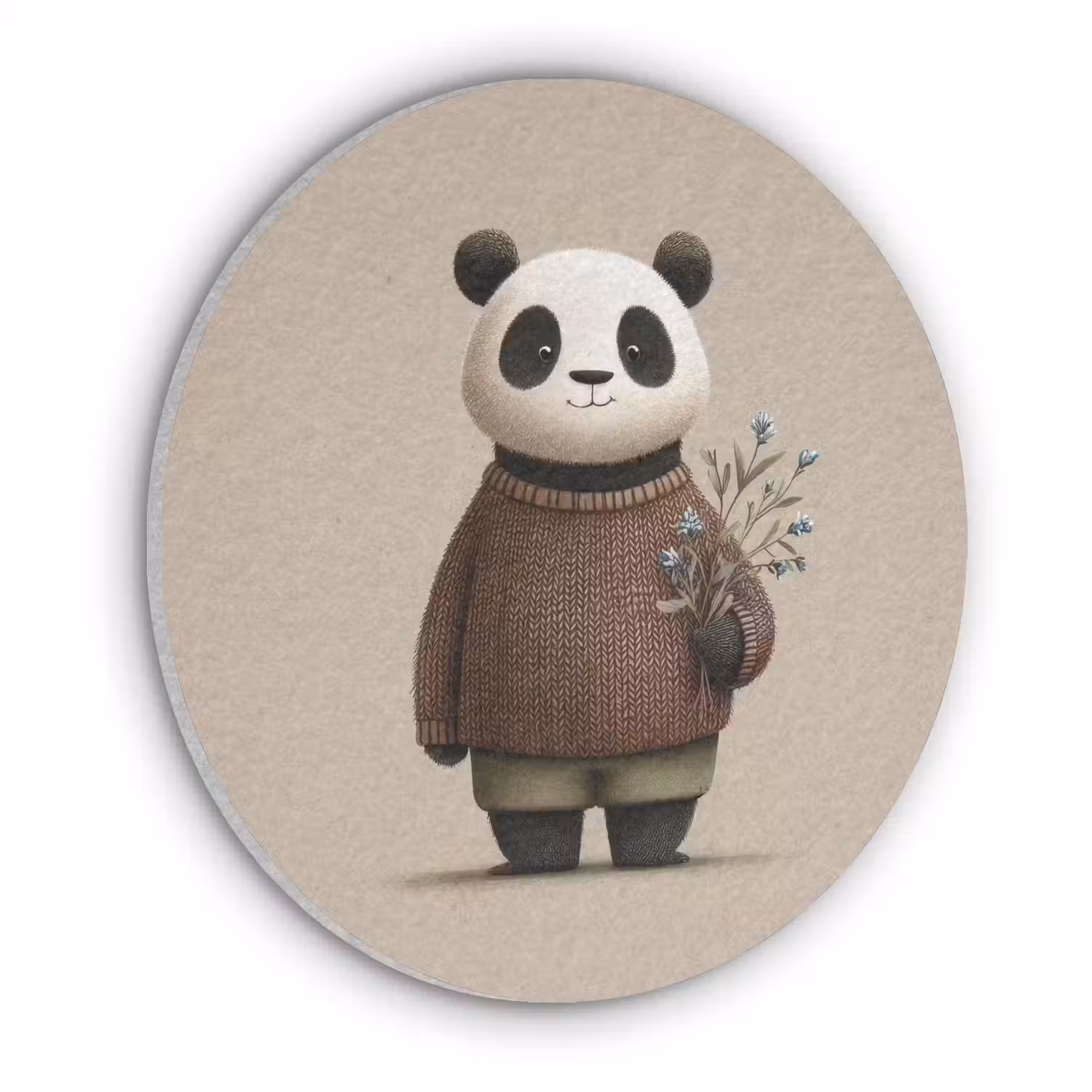 Panda - Blauwe bloemen - Zachtheid Akoestische PET Vilt - Rond klein -3d