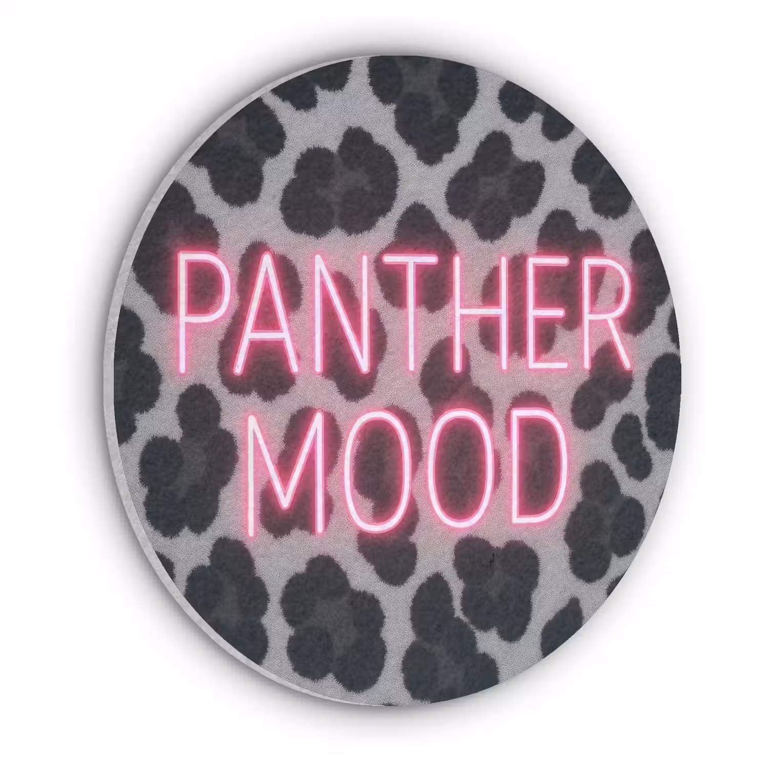 Panterprint - Zwart - Neonletters - Roze Akoestische PET Vilt - Rond klein -3d