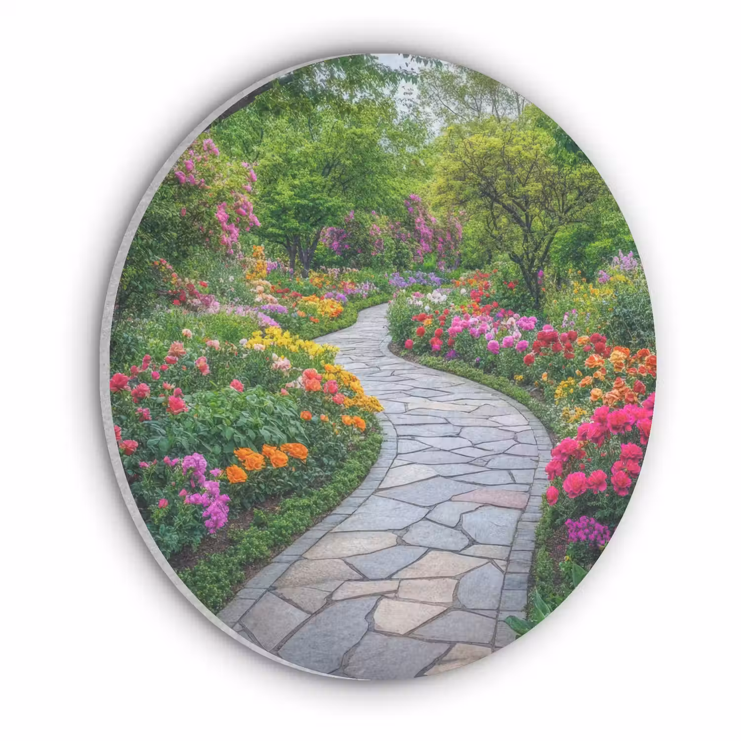 Park - Bloemen - Tuin Akoestische PET Vilt - Rond klein -3d
