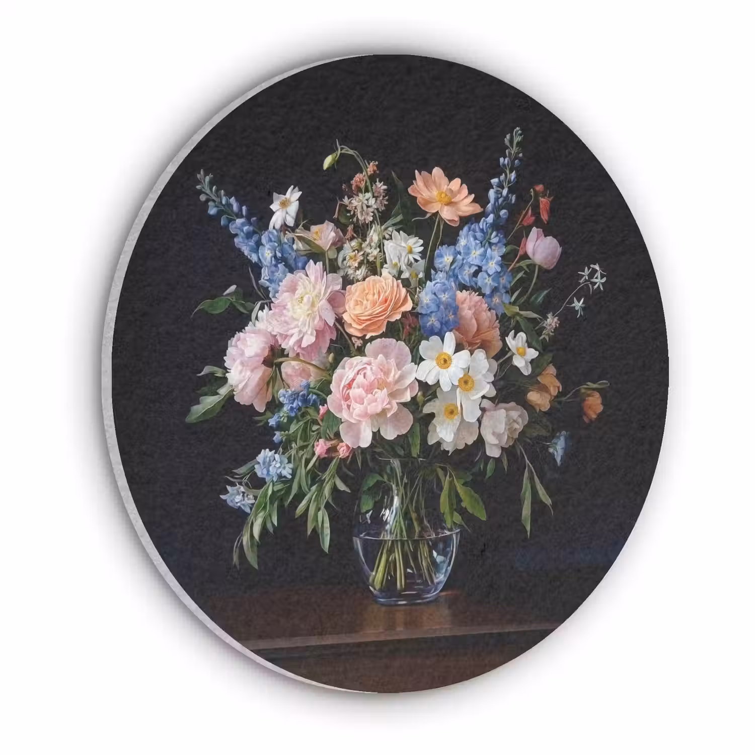 Pastel - Bloemen - Glazen - Vaas Akoestische PET Vilt - Rond klein -3d