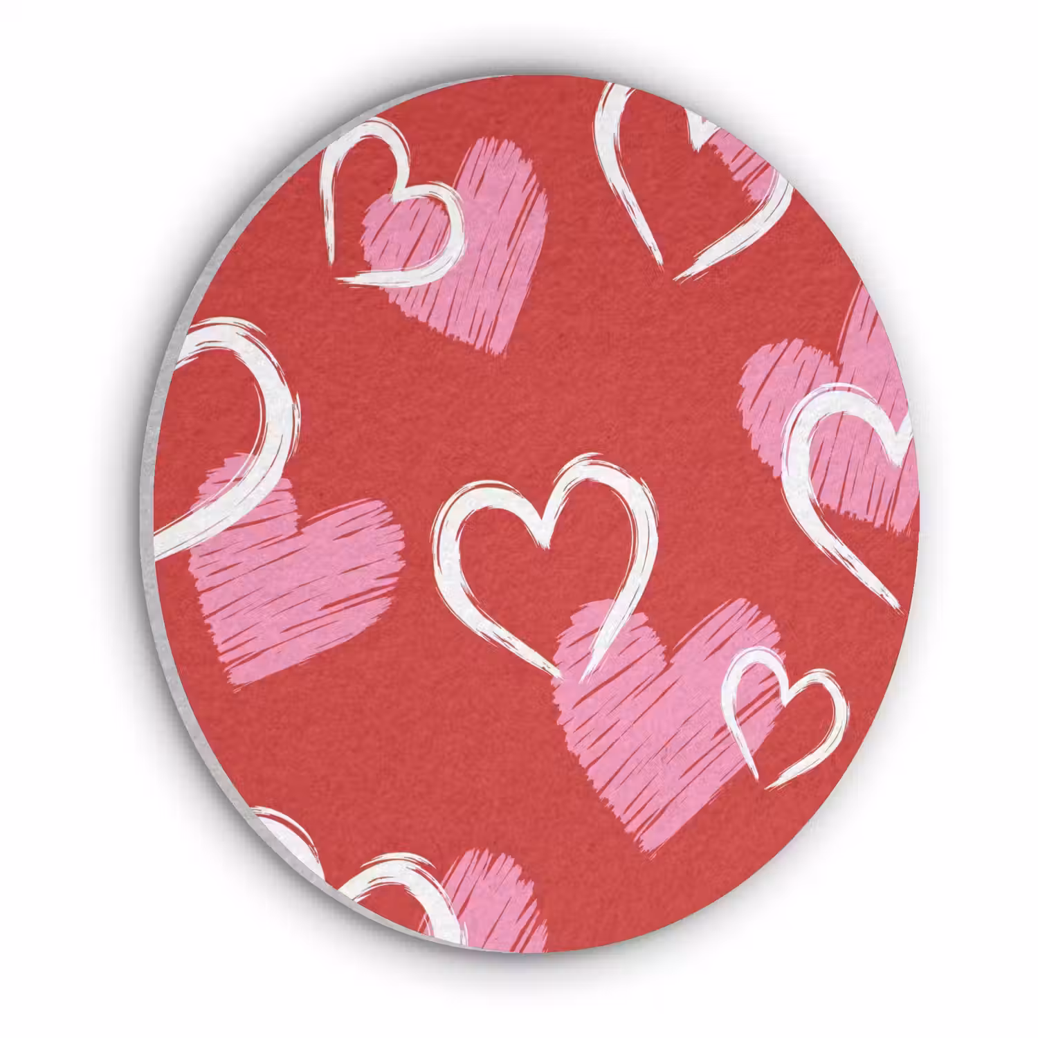 Patroon - Hartjes - Roze - Valentijn Akoestische PET Vilt - Rond klein -3d