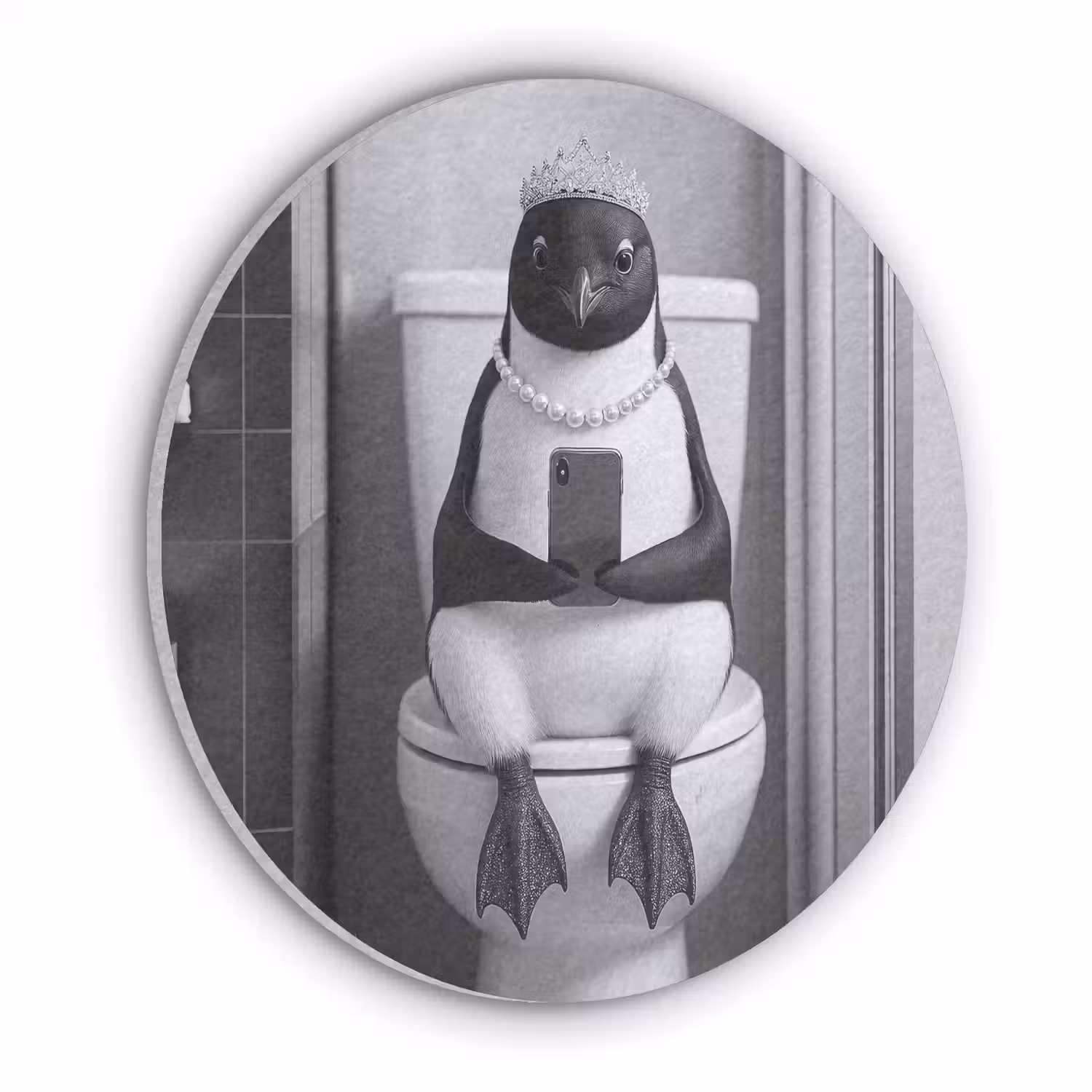 Pinguïn - Telefoon - Toilet - Zwart - Wit Akoestische PET Vilt - Rond klein -3d