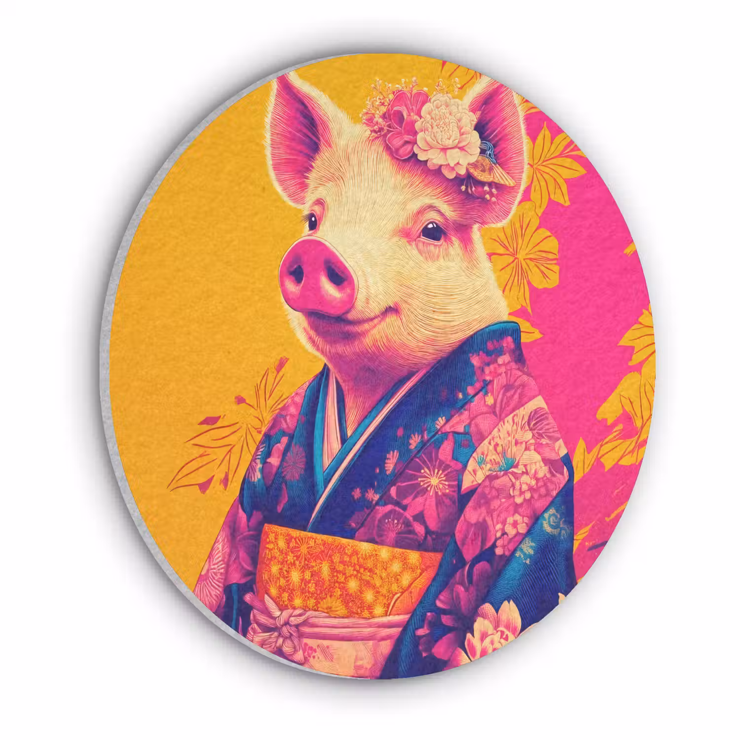 Varken - Bloemkroon - Kimono - Abstract Akoestische PET Vilt - Rond klein -3d