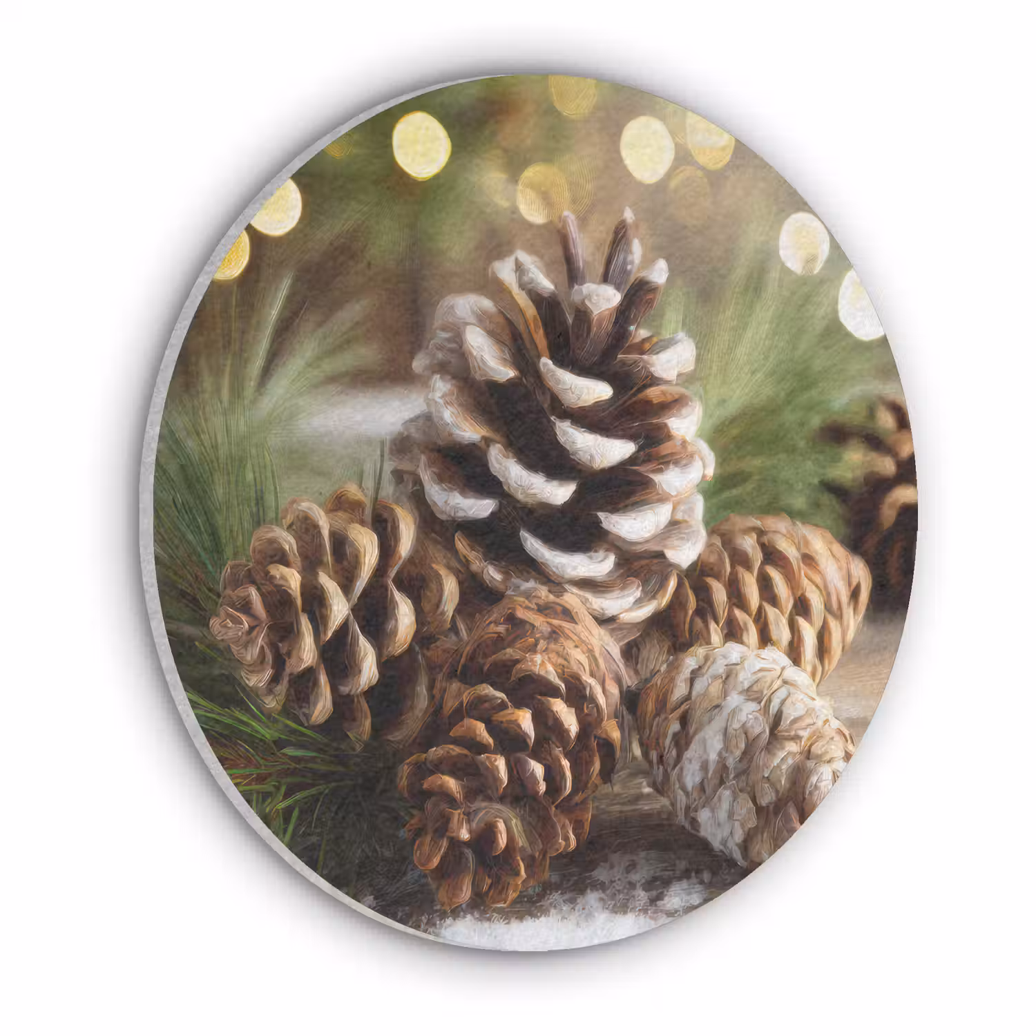 Dennenappels - Kerstsfeer - Bruin - Groen Akoestische PET Vilt - Rond klein -3d