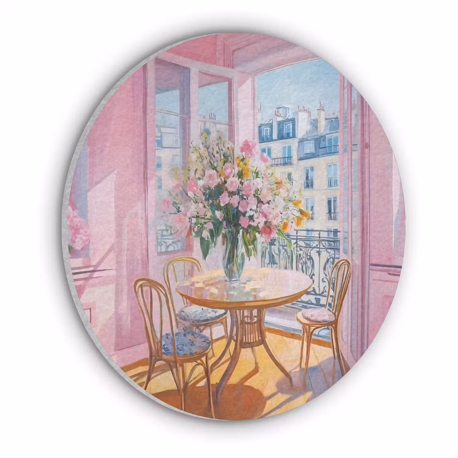 Pink - City - Bloemen Akoestische PET Vilt - Rond klein -3d