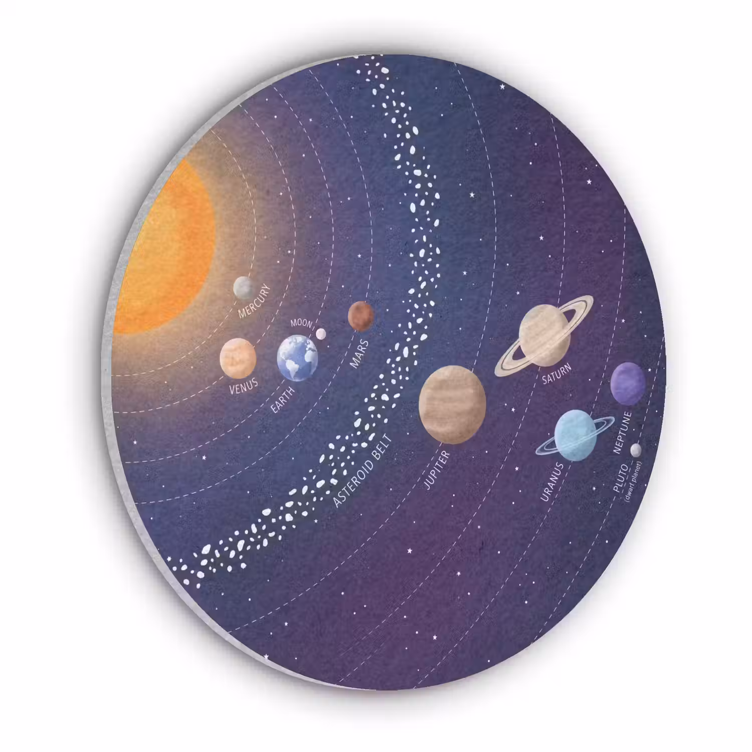 Planetenstelsel - Ruimte - Illustratie Akoestische PET Vilt - Rond klein -3d