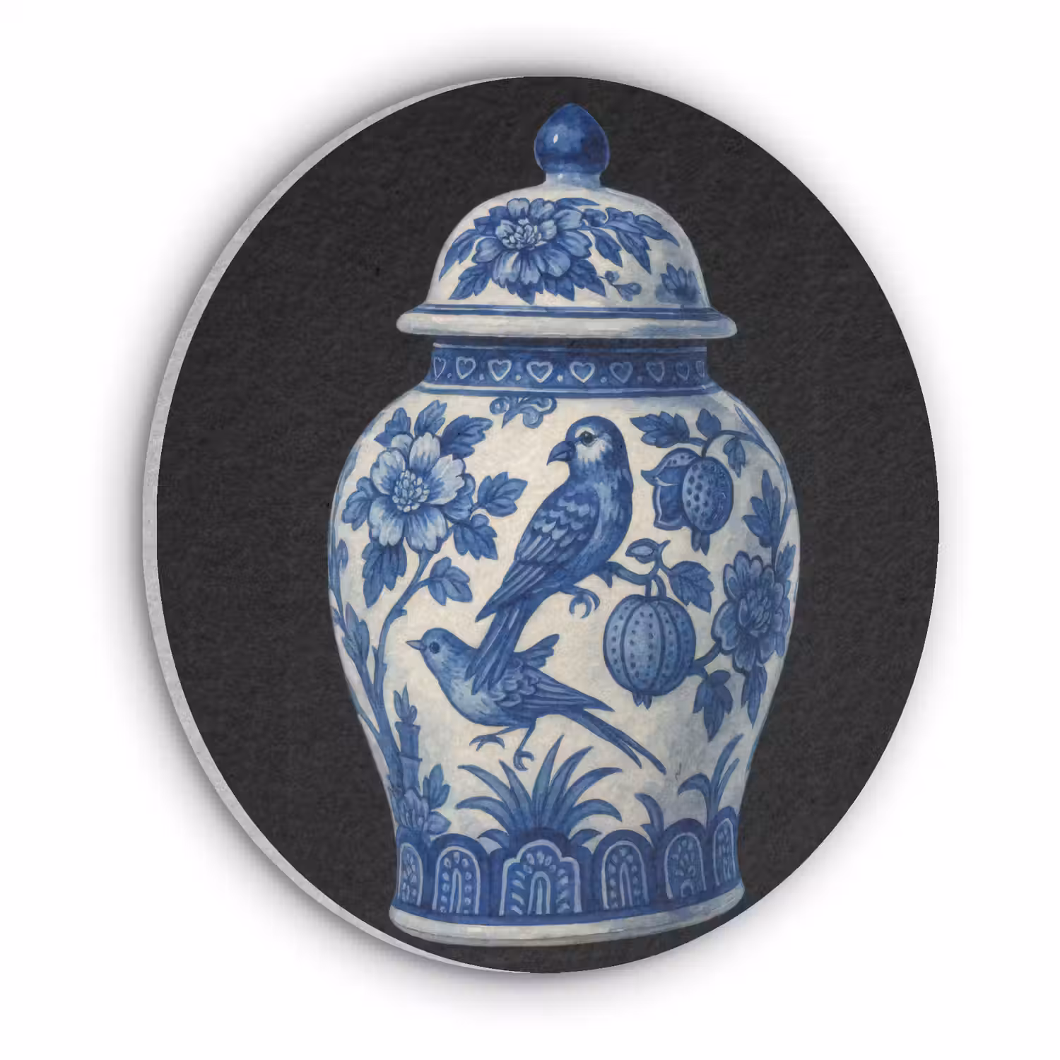 Pot - Delfts Blauw - Bloemen Akoestische PET Vilt - Rond klein -3d