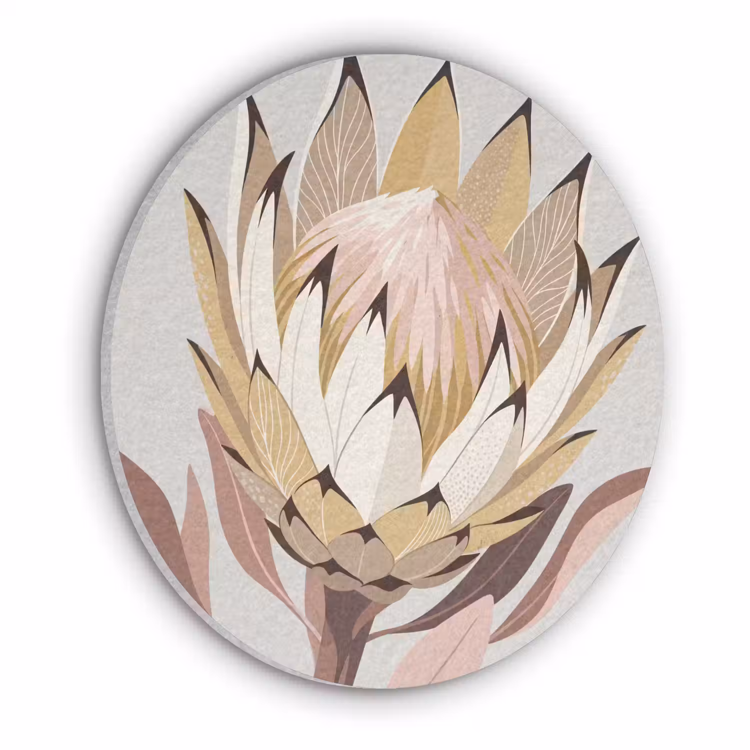Protea - Bloem - Botanisch - Beige Akoestische PET Vilt - Rond klein -3d