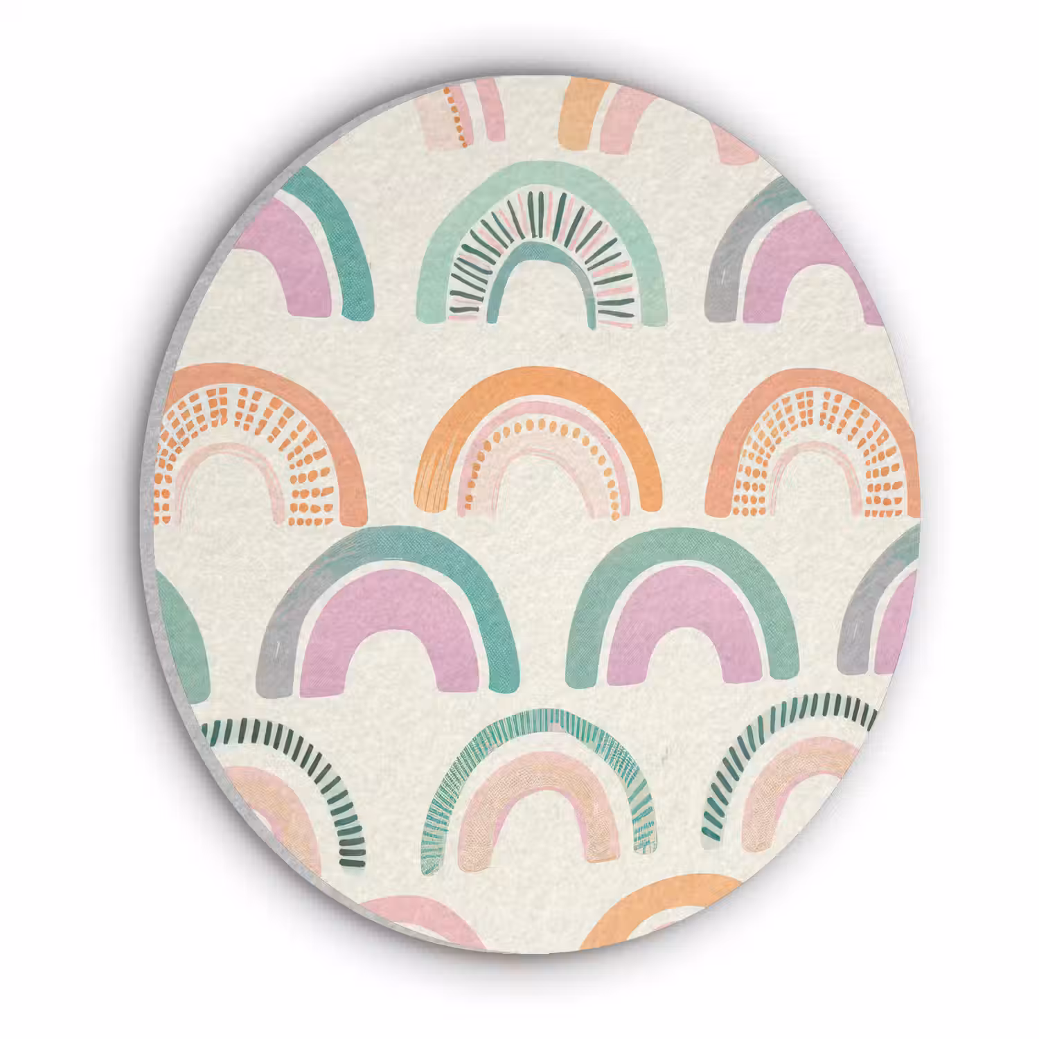 Regenboog - Pastel - Patroon Akoestische PET Vilt - Rond klein -3d