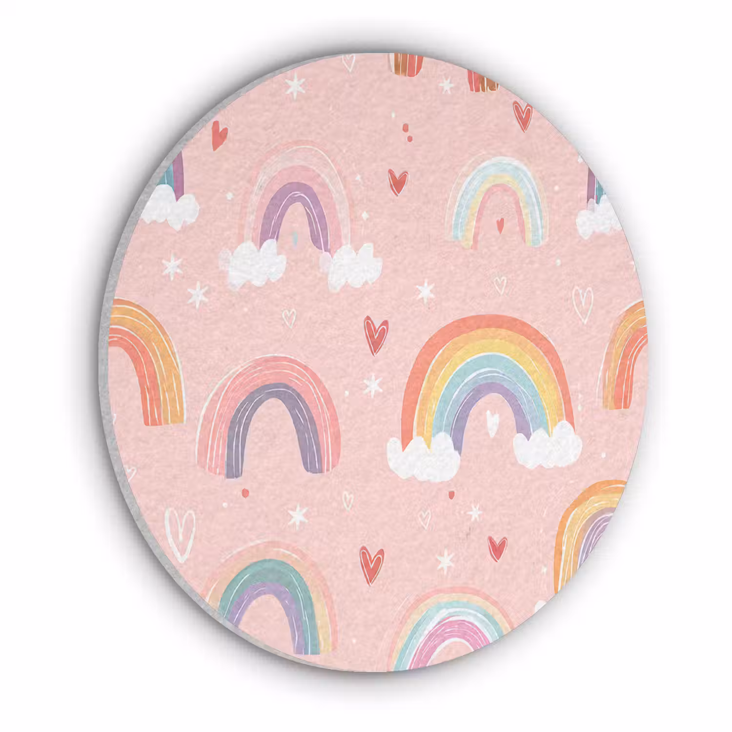 Regenboog - Patroon - Pastel - Handgetekend Akoestische PET Vilt - Rond klein -3d