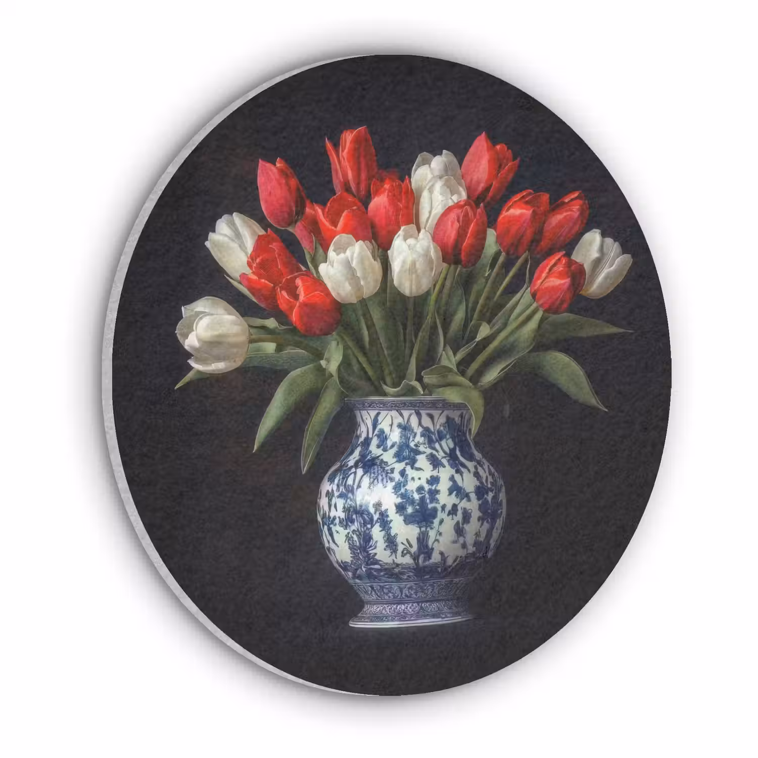 Rode - Bloemen - Tulpen - Vaas Akoestische PET Vilt - Rond klein -3d