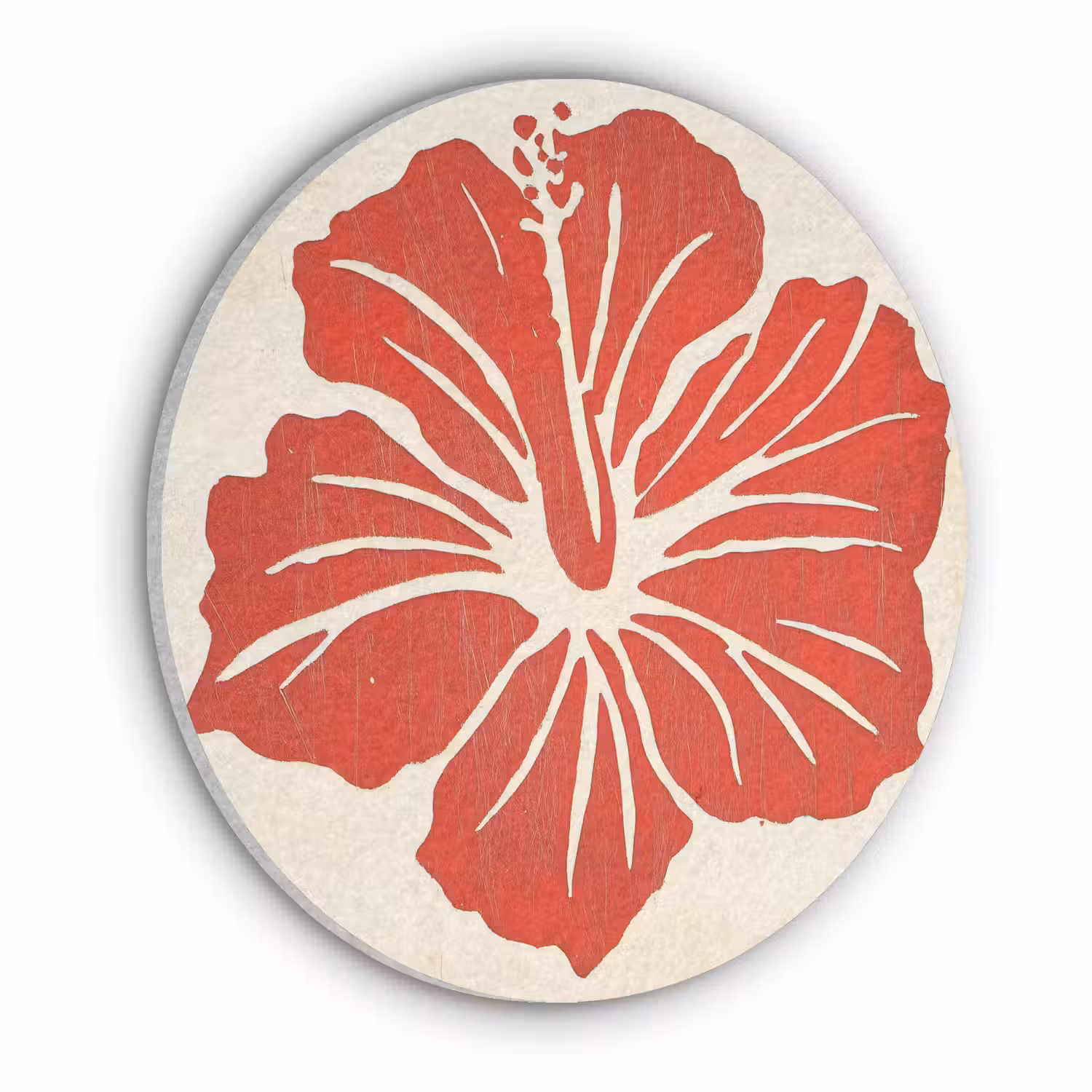 Rode hibiscusbloem - Textuur achtergrond - Beige Akoestische PET Vilt - Rond klein -3d