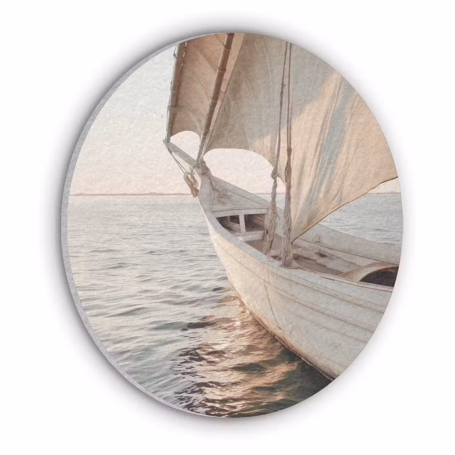 Zeilboot - Zee - Beige - Zon Akoestische PET Vilt - Rond klein -3d