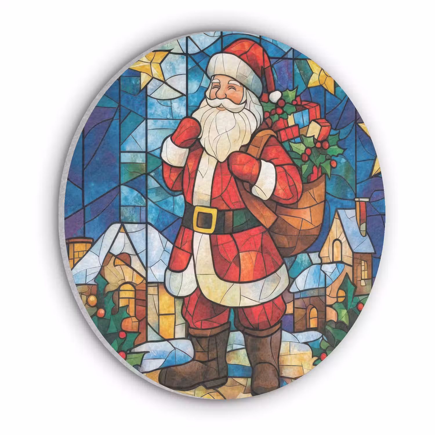 Kerstman - Glas - Kleurrijk Akoestische PET Vilt - Rond klein -3d