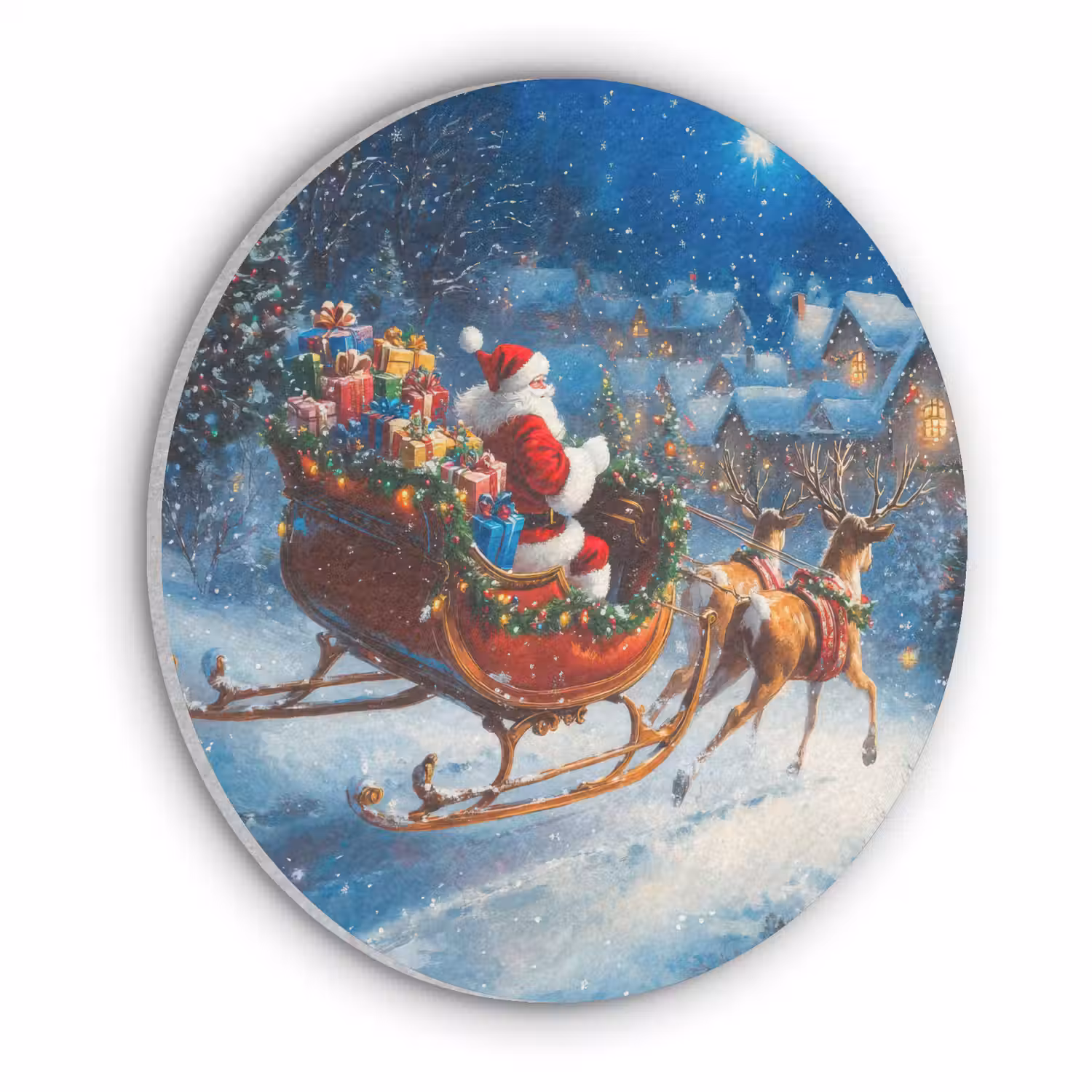 Kerstman - Rendier - Kerst - Sneeuw Akoestische PET Vilt - Rond klein -3d