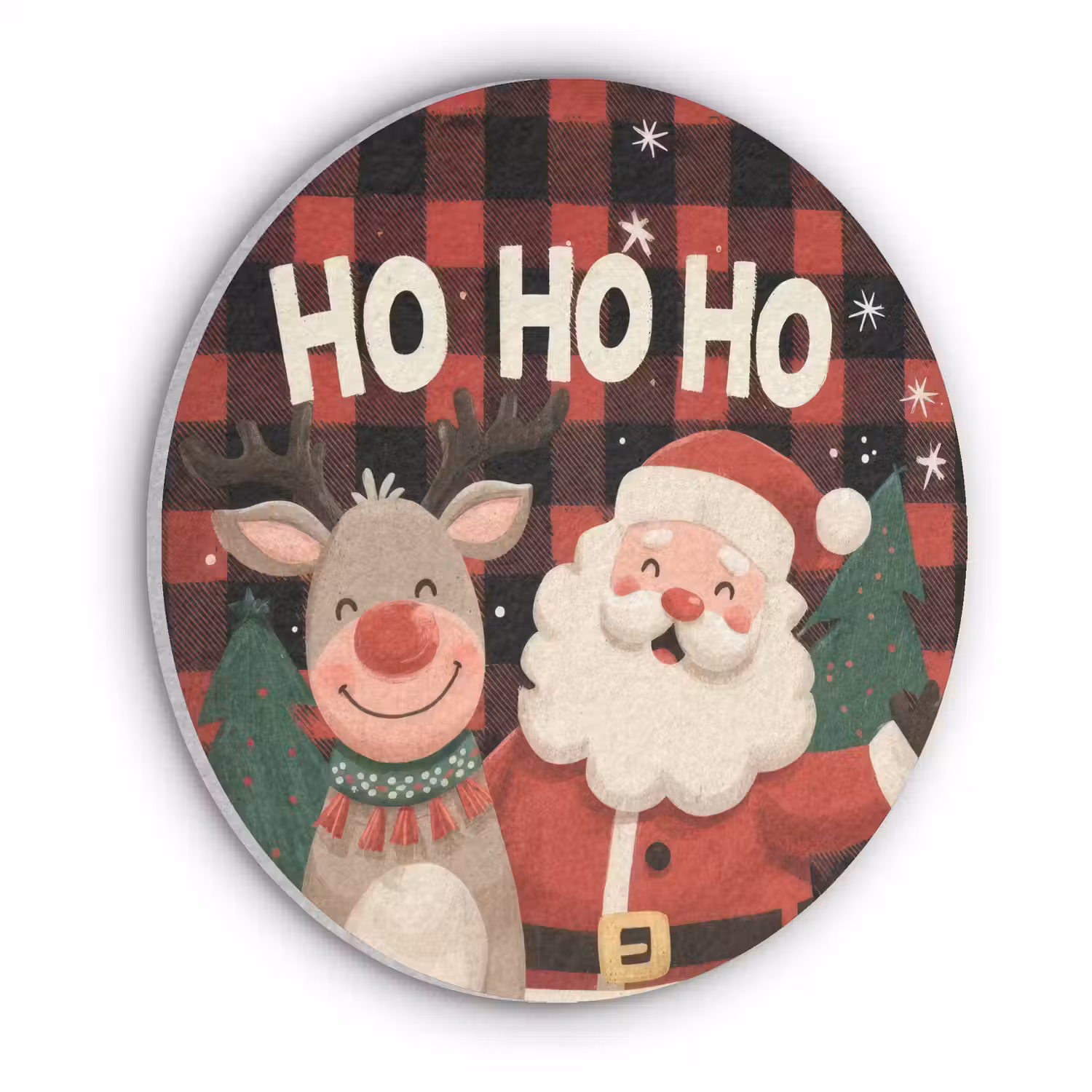 Kerstman - Rendier - Tekst - Rood - Zwart Akoestische PET Vilt - Rond klein -3d