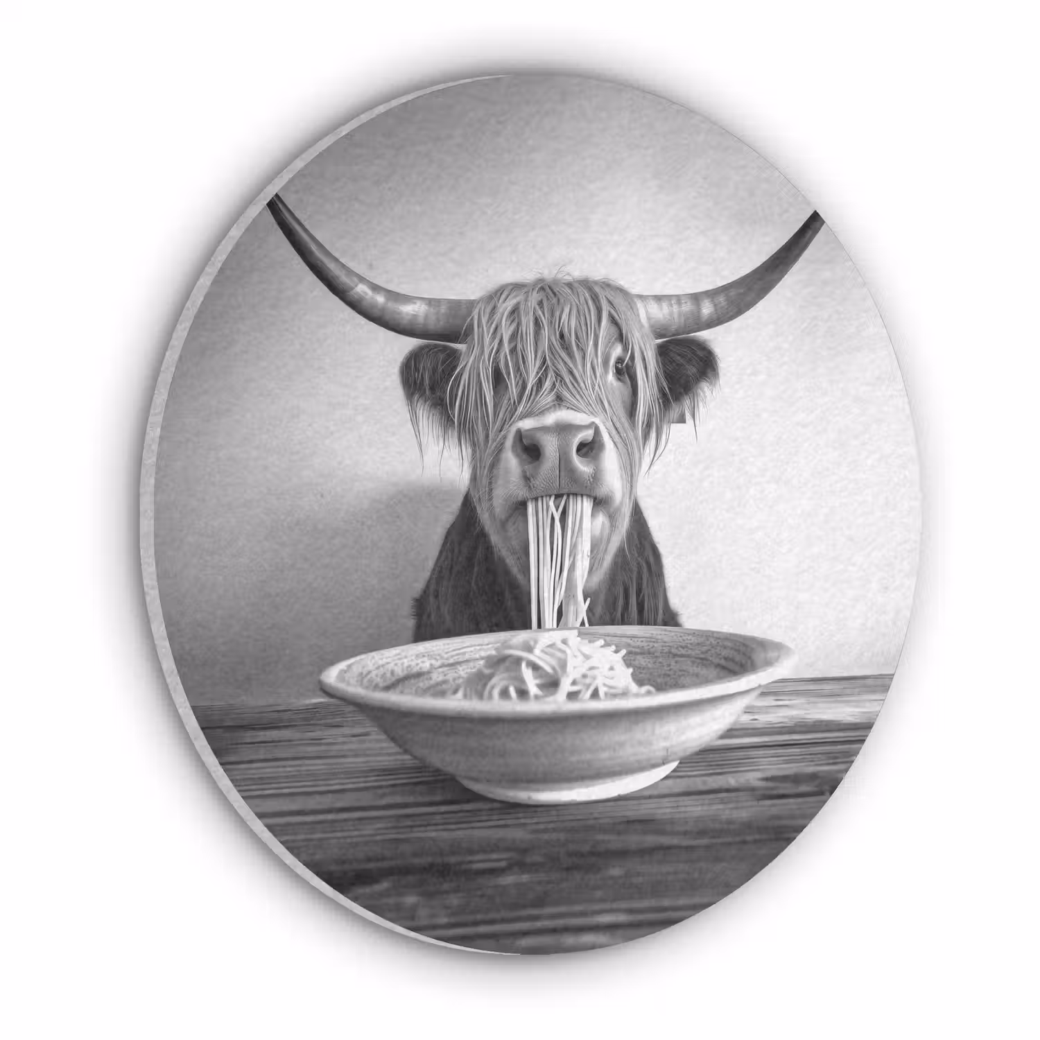 Schotse Hooglander - Spaghetti - Dieren - Zwart wit Akoestische PET Vilt - Rond klein -3d