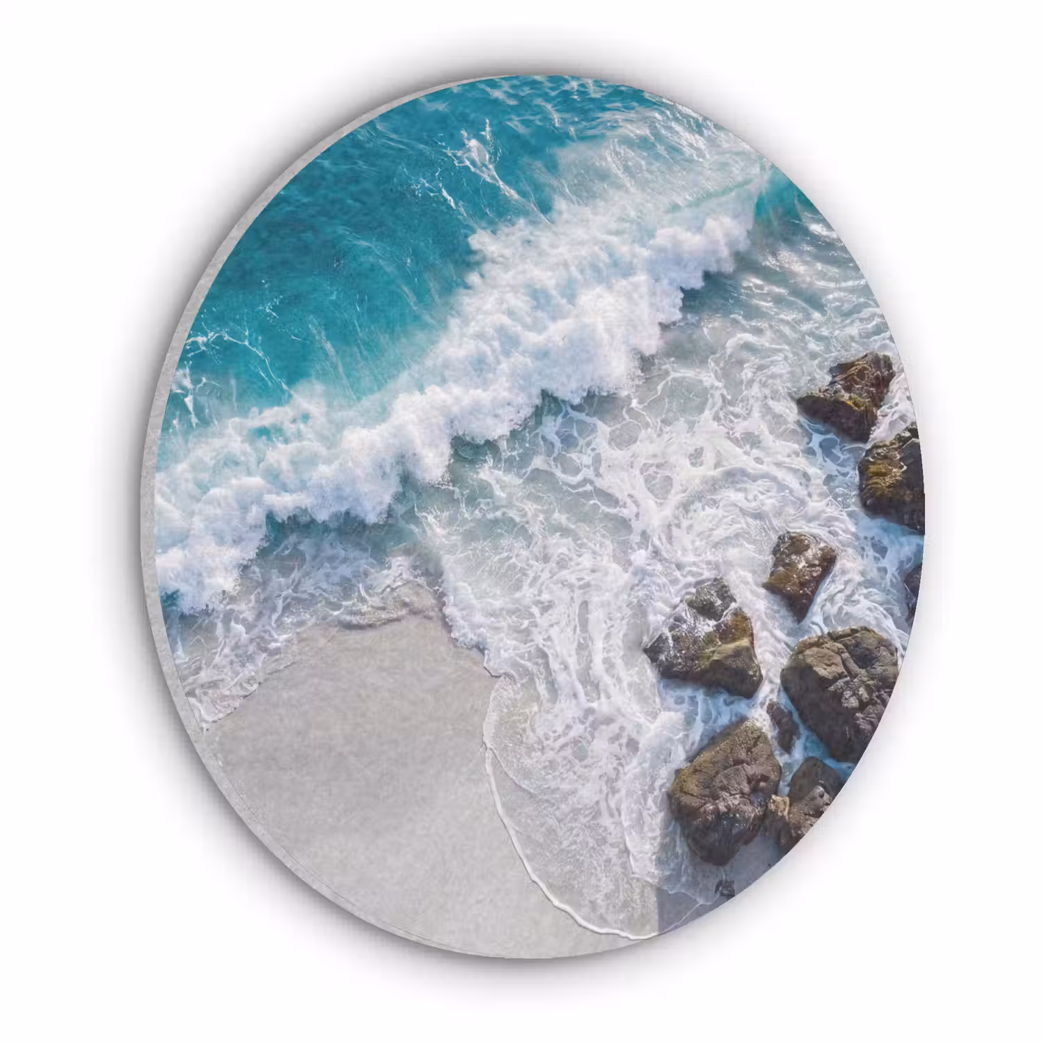 Zee - Golf - Strand - Natuur - Blauw Akoestische PET Vilt - Rond klein -3d