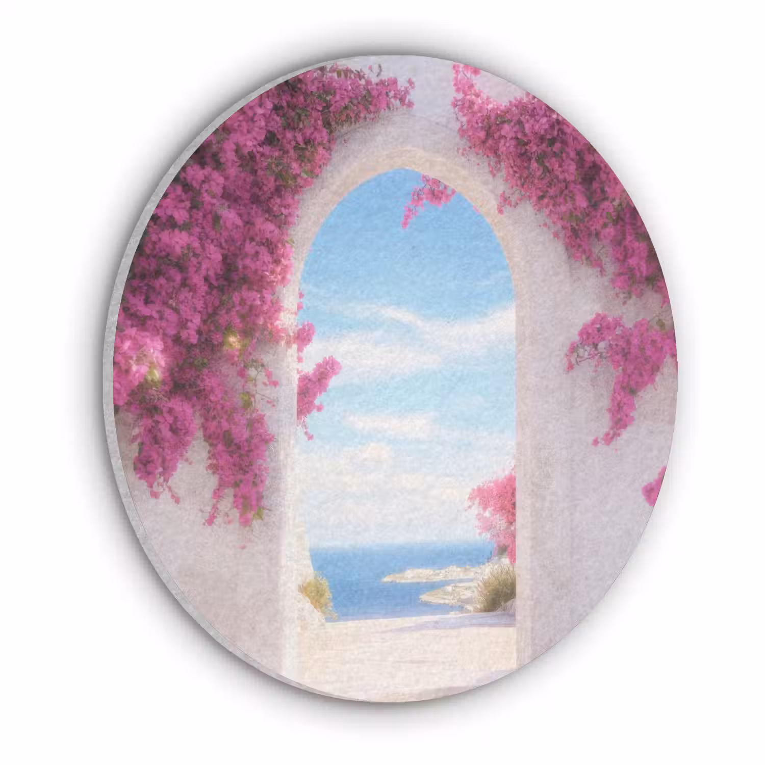Zee - Roze - Bloemen - Poort Akoestische PET Vilt - Rond klein -3d