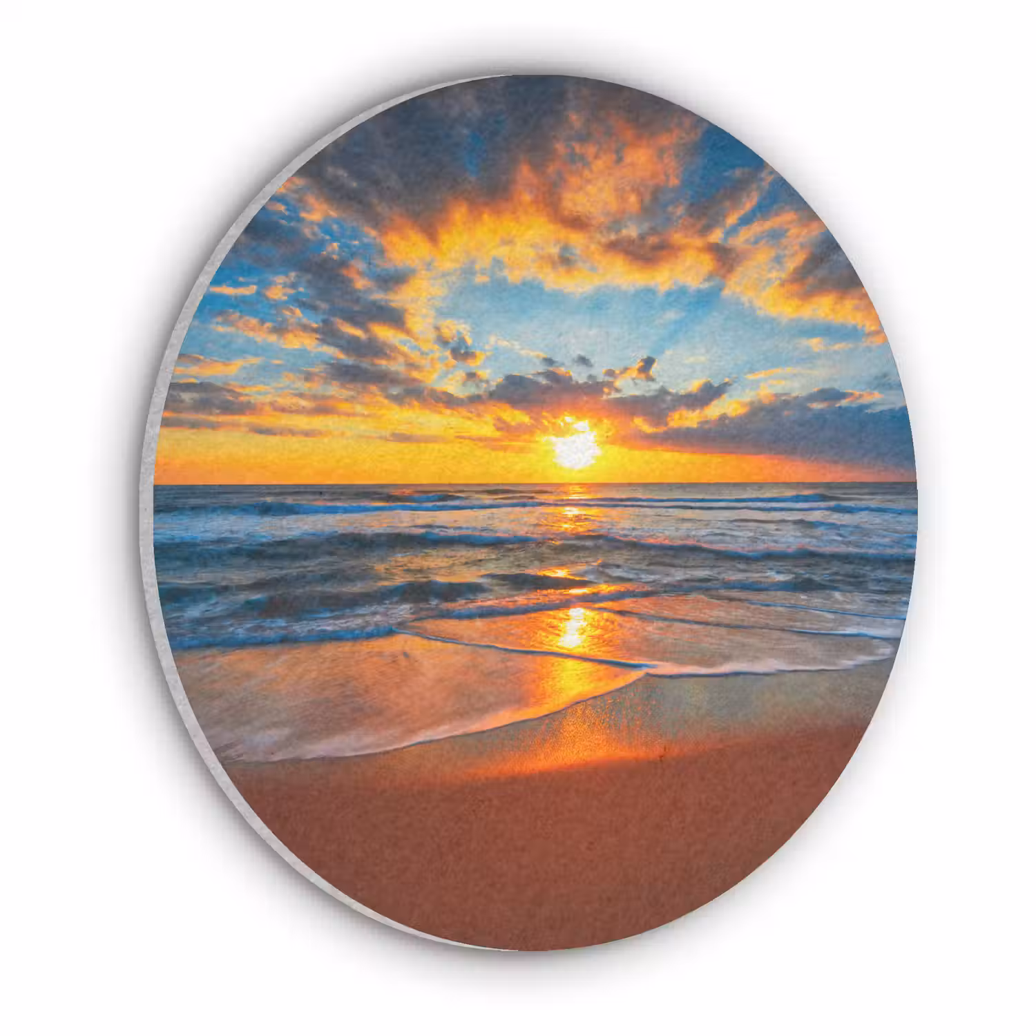 Zee - Zonsondergang - Strand - Wolken - Oranje Akoestische PET Vilt - Rond klein -3d