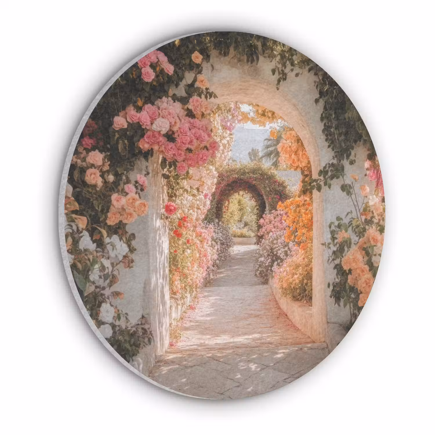Doorkijk - Boog - Bloemen - Pastel Akoestische PET Vilt - Rond klein -3d