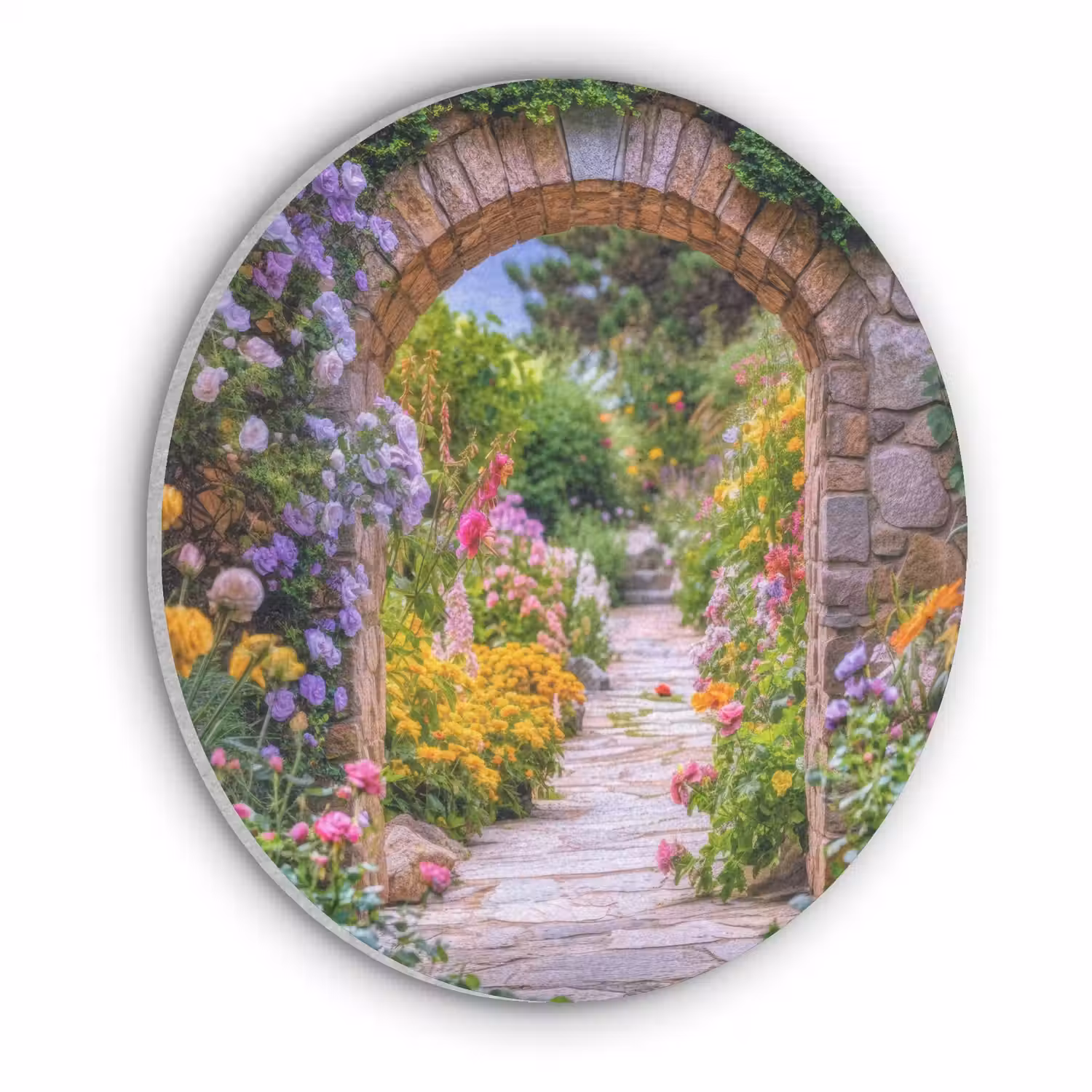 Doorkijk - Bloemen - Pad - Natuur Akoestische PET Vilt - Rond klein -3d